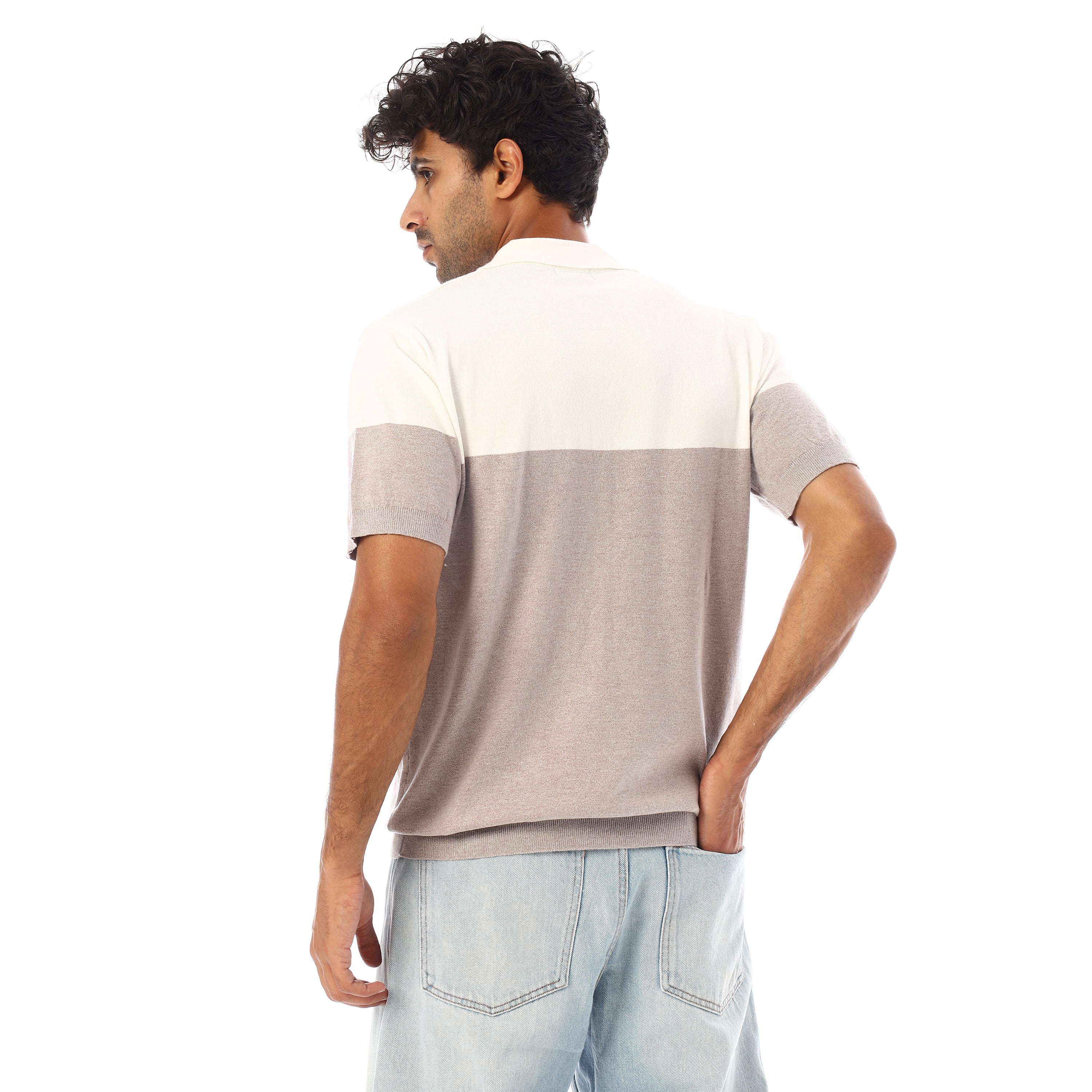 FINE-KNIT COTTON POLO-SHIRT - OFF WHT