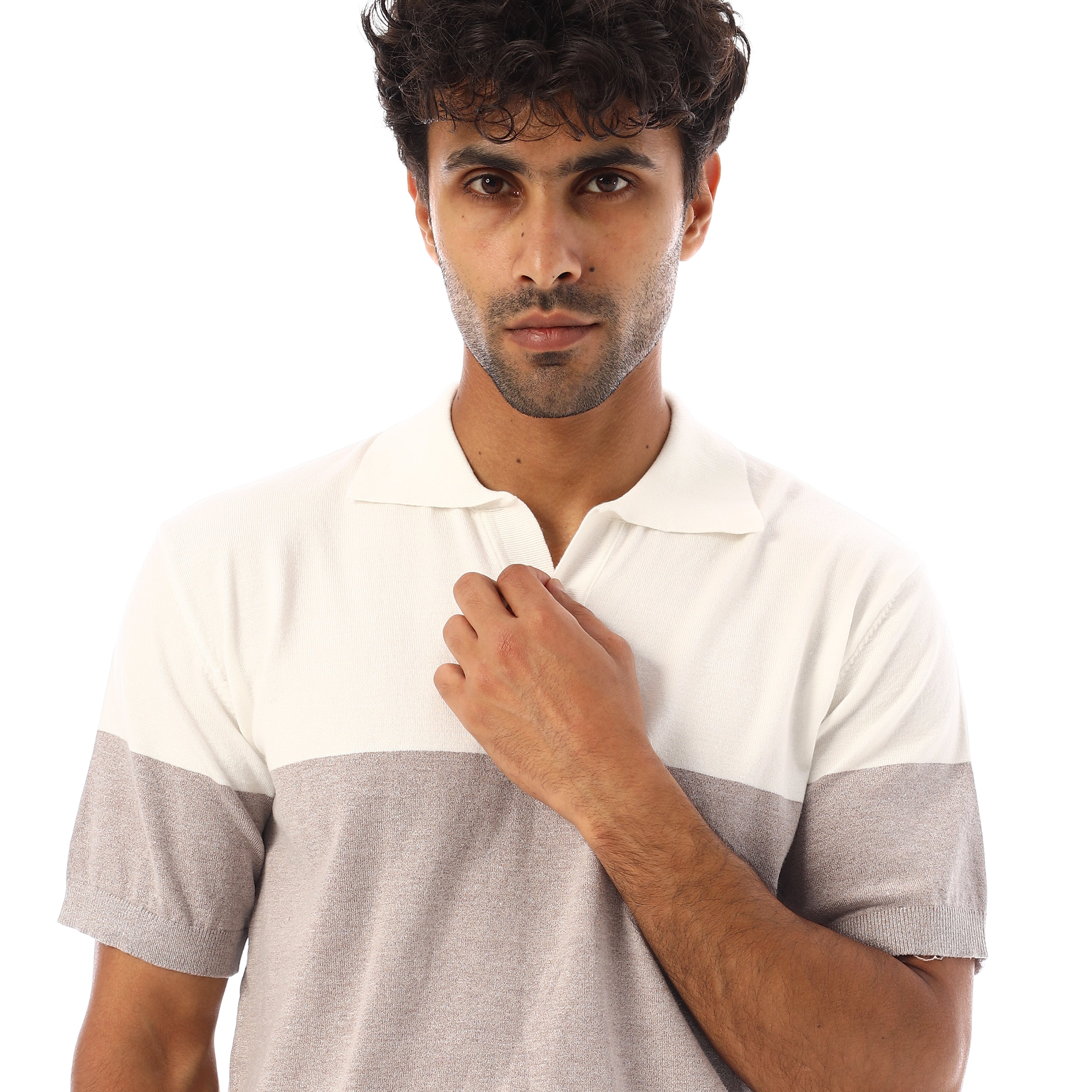 FINE-KNIT COTTON POLO-SHIRT - OFF WHT