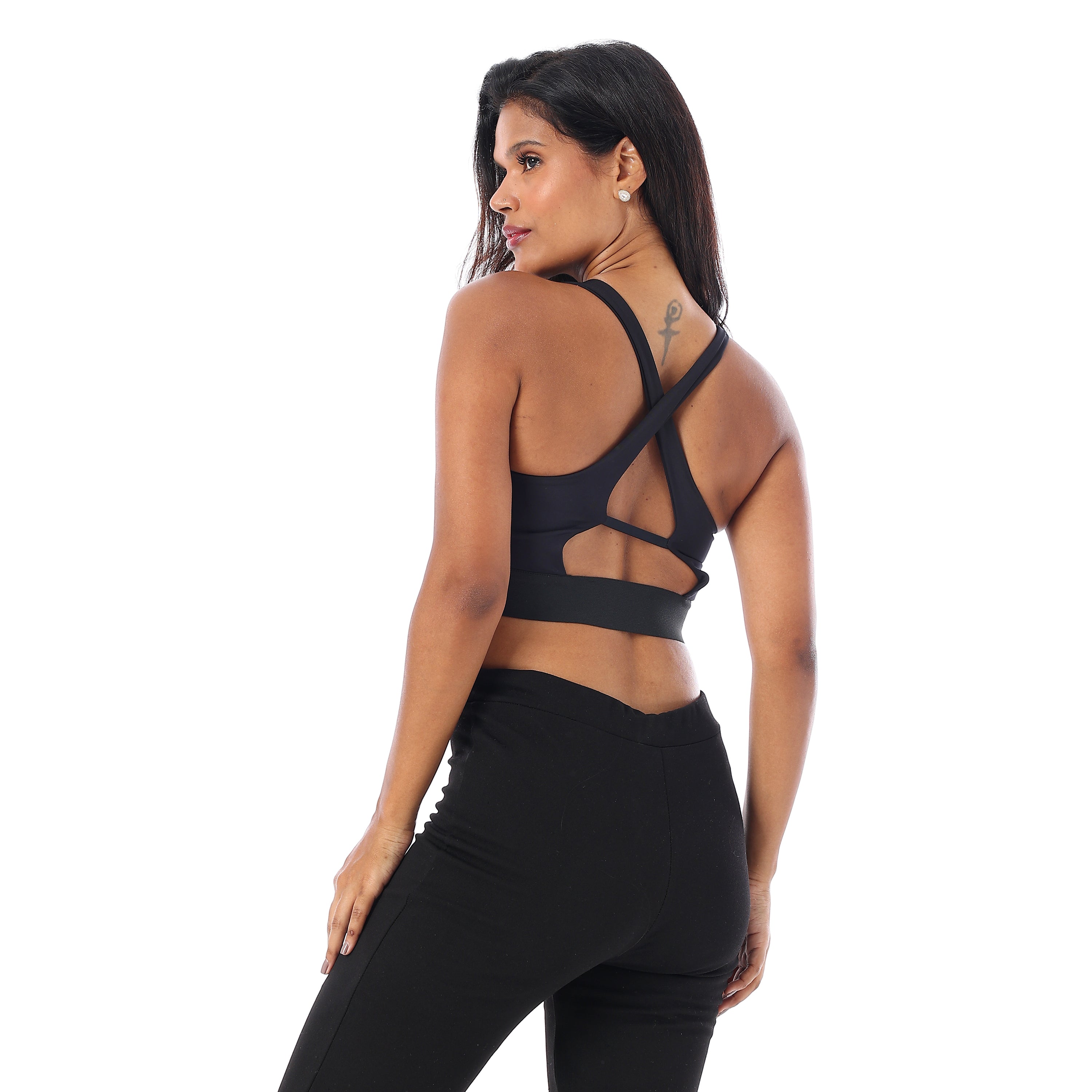 ELASTIC OPEN BACK SPORTS BRA - BLACK
