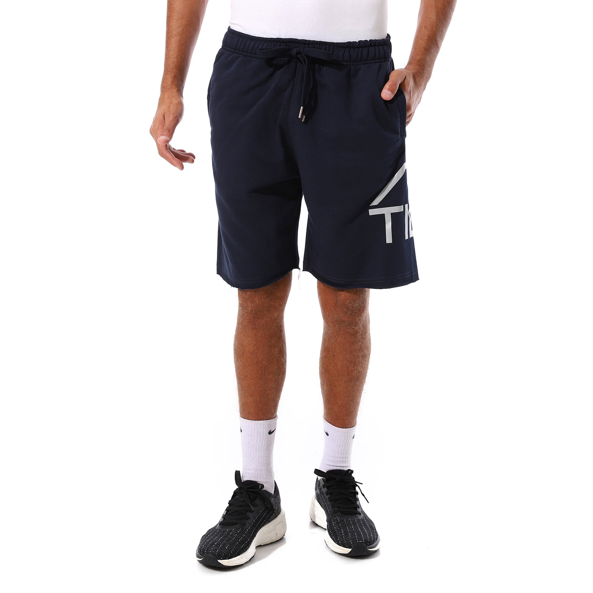 SIDE SPLIT LOGO PRINT SHORTS - D.BLUE