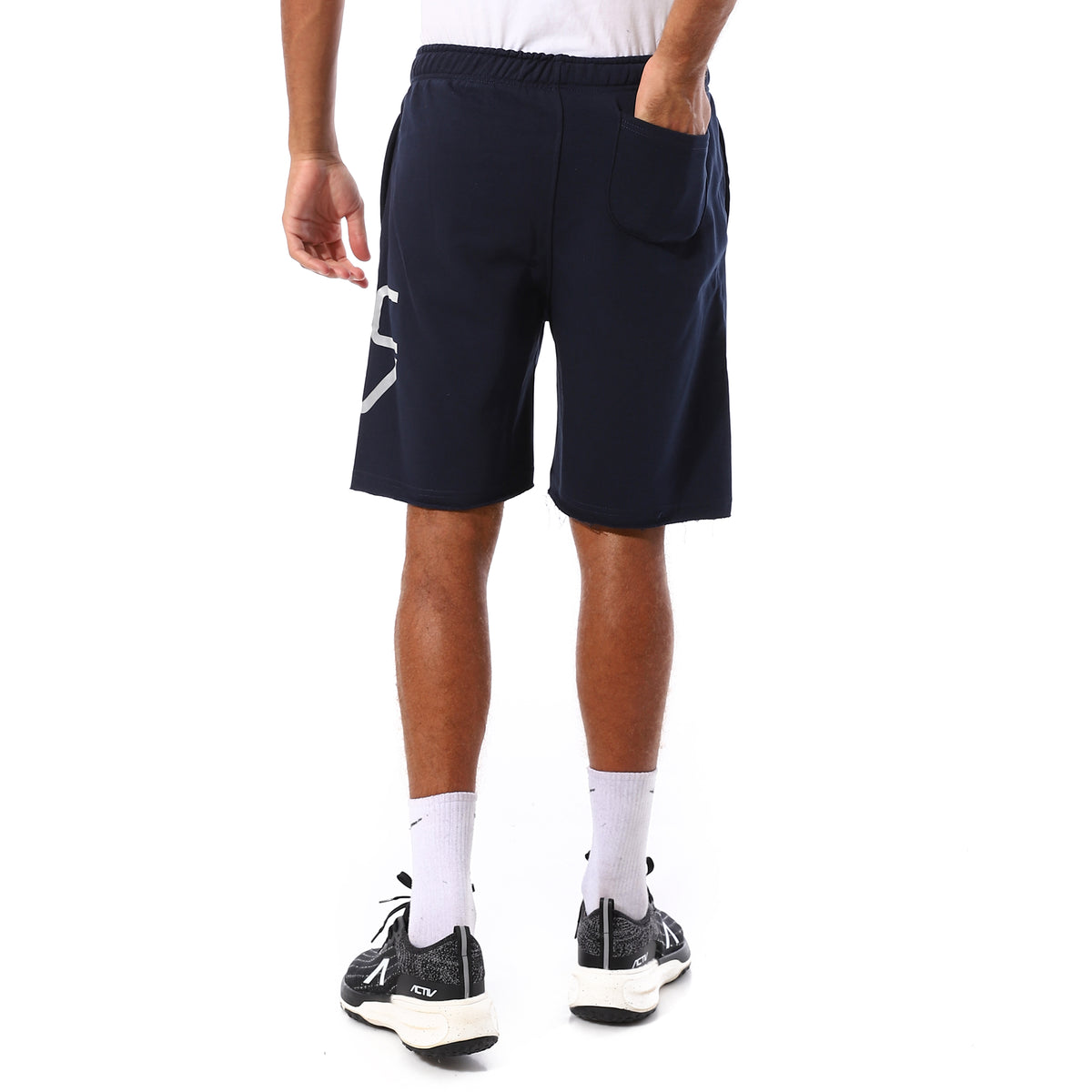 SIDE SPLIT LOGO PRINT SHORTS - D.BLUE
