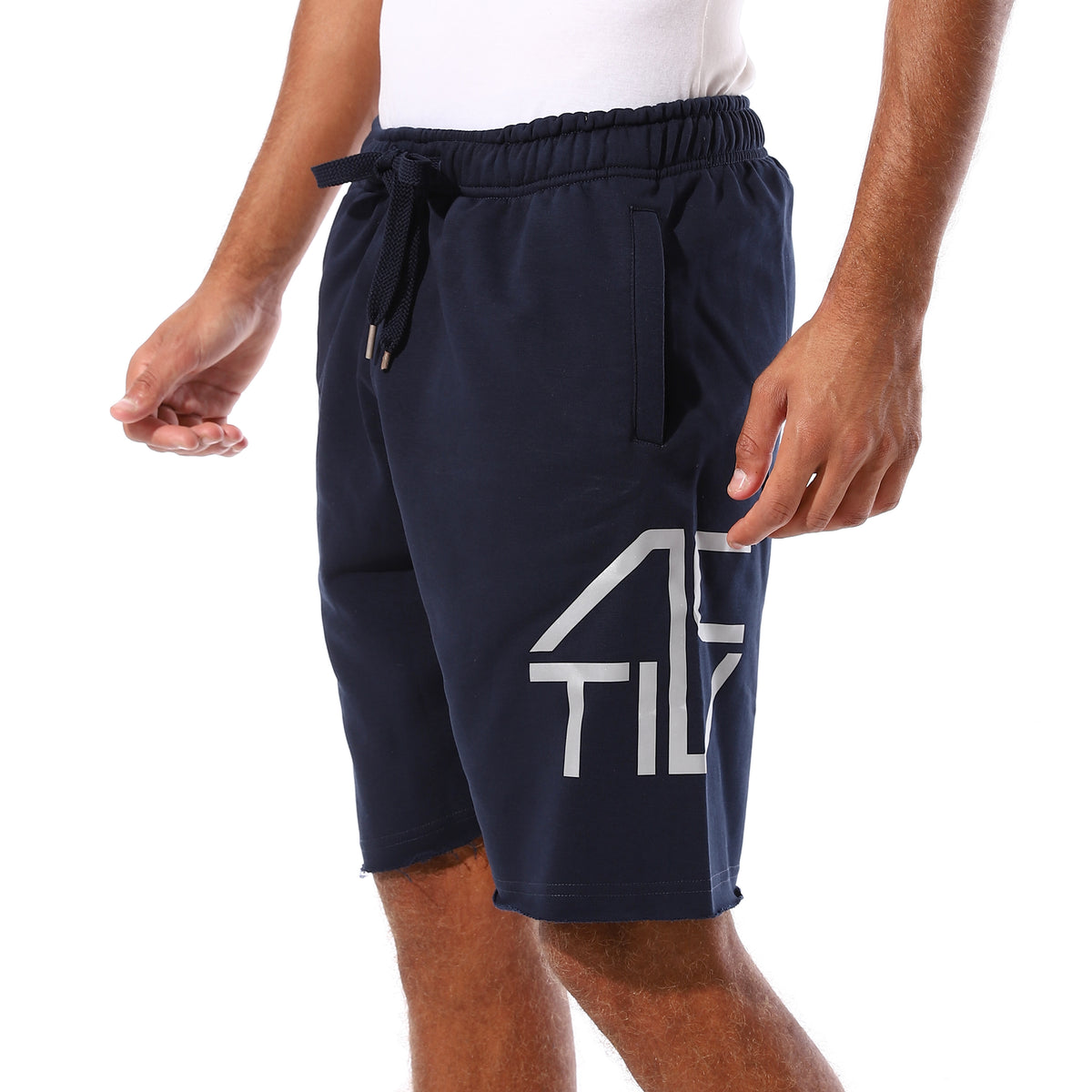 SIDE SPLIT LOGO PRINT SHORTS - D.BLUE