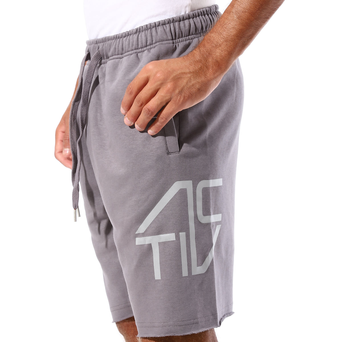 SIDE SPLIT LOGO PRINT SHORTS - GREY