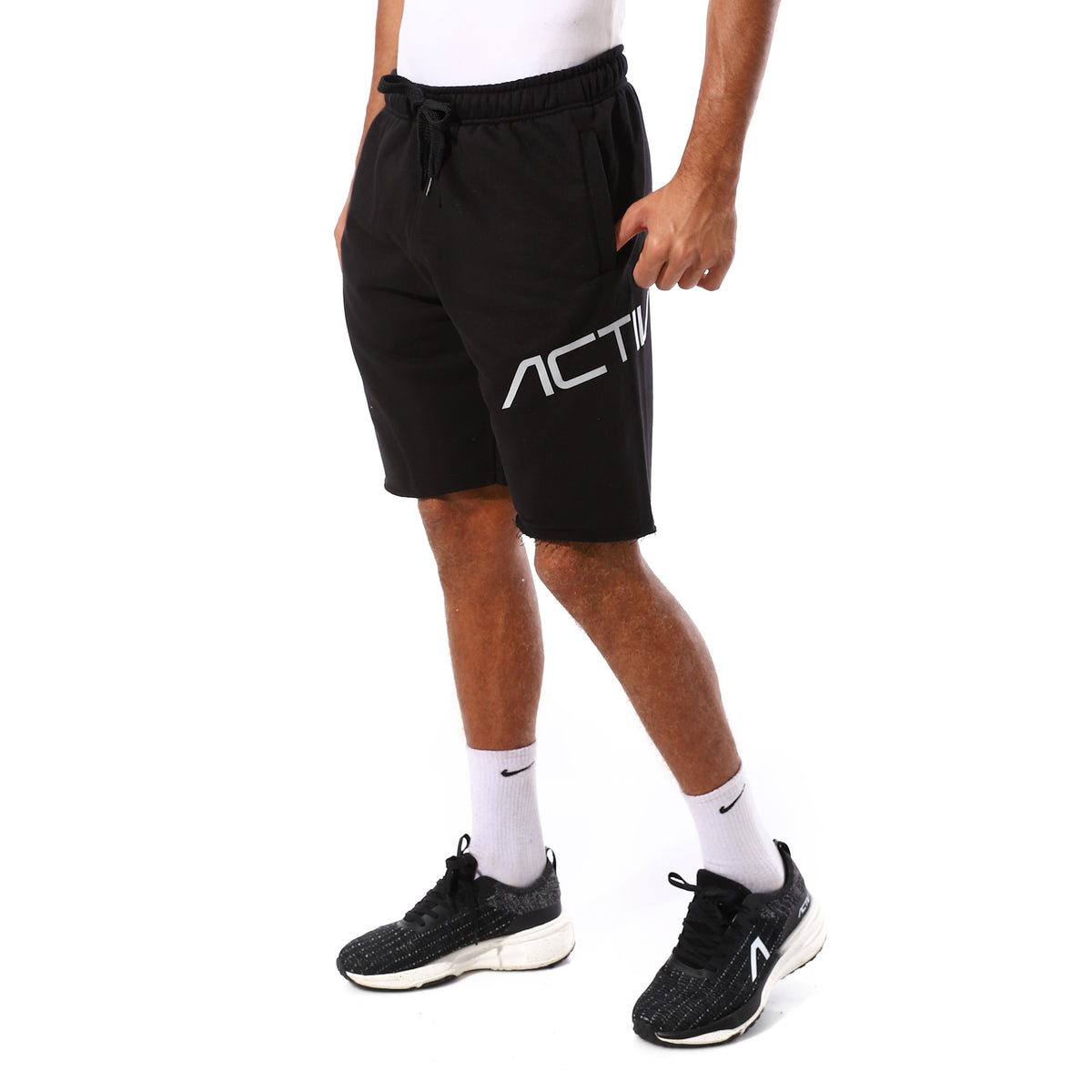 ACTIV SIDE LOGO PRINT SHORTS - BLACK