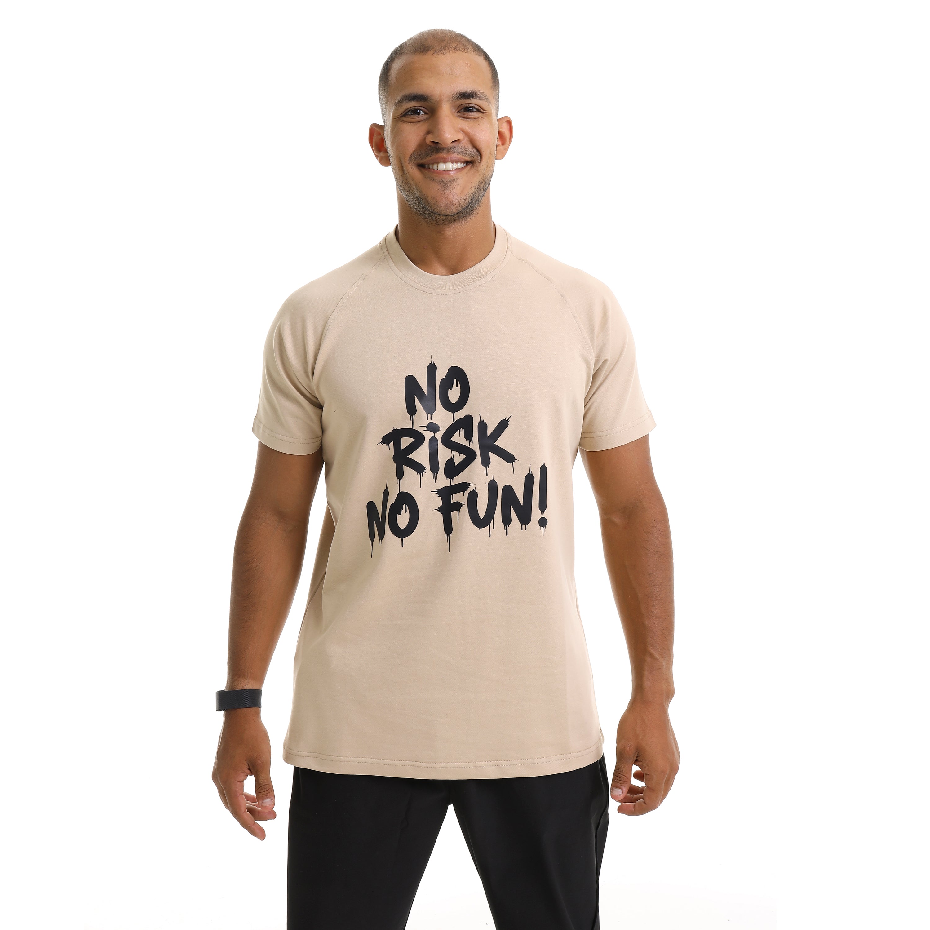 NO RISK NO FUN PRINT T-SHIRT - BEIGE