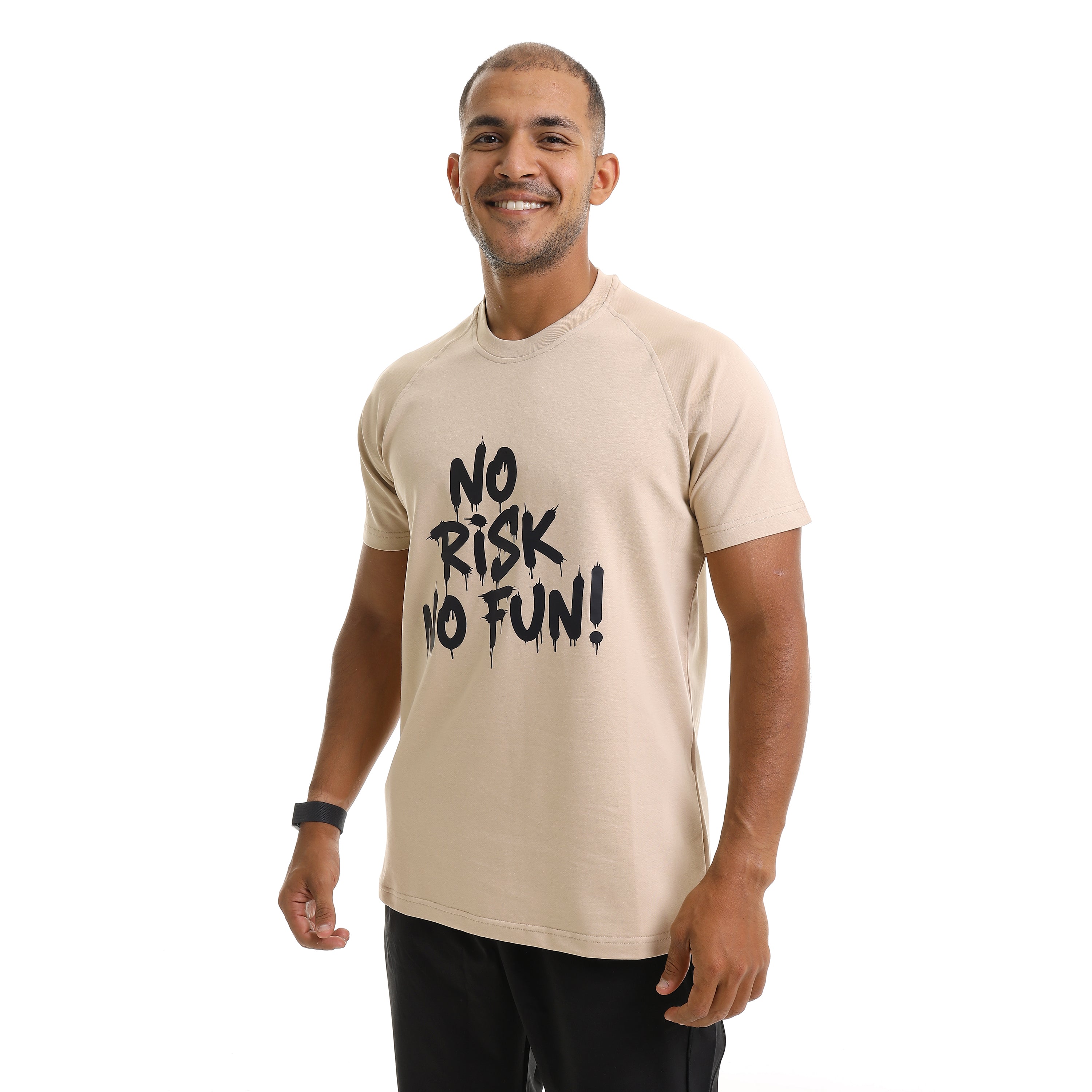 NO RISK NO FUN PRINT T-SHIRT - BEIGE