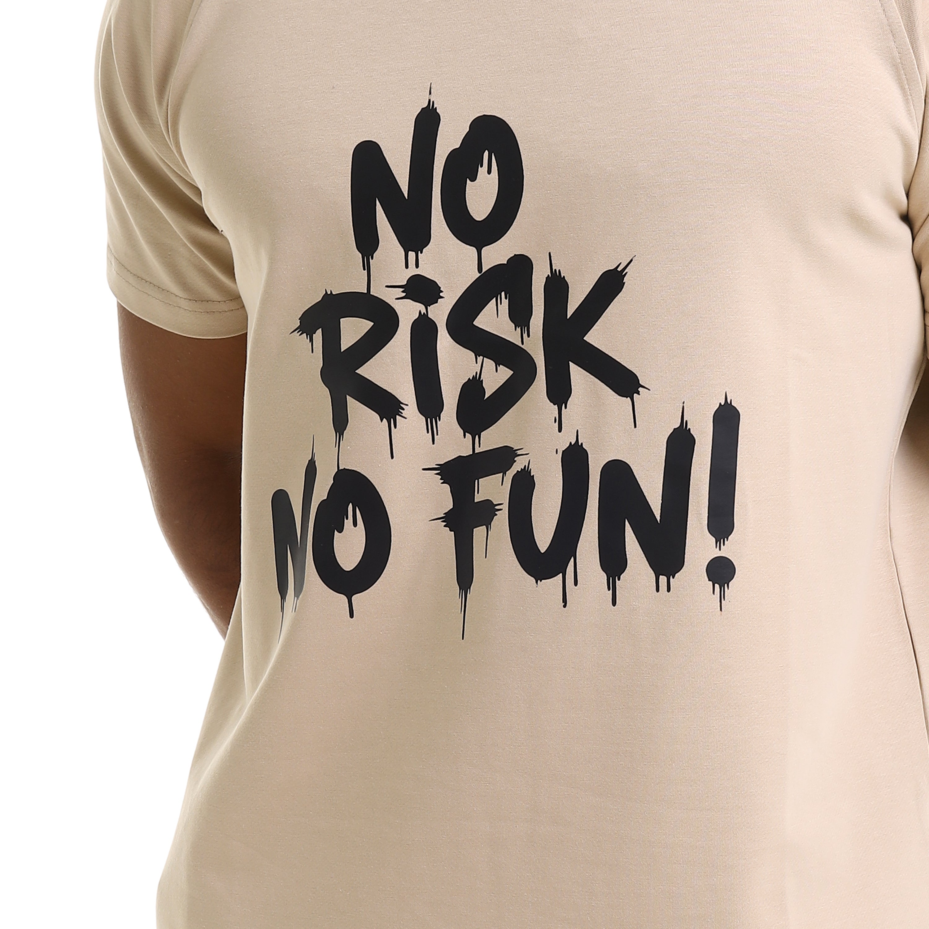 NO RISK NO FUN PRINT T-SHIRT - BEIGE