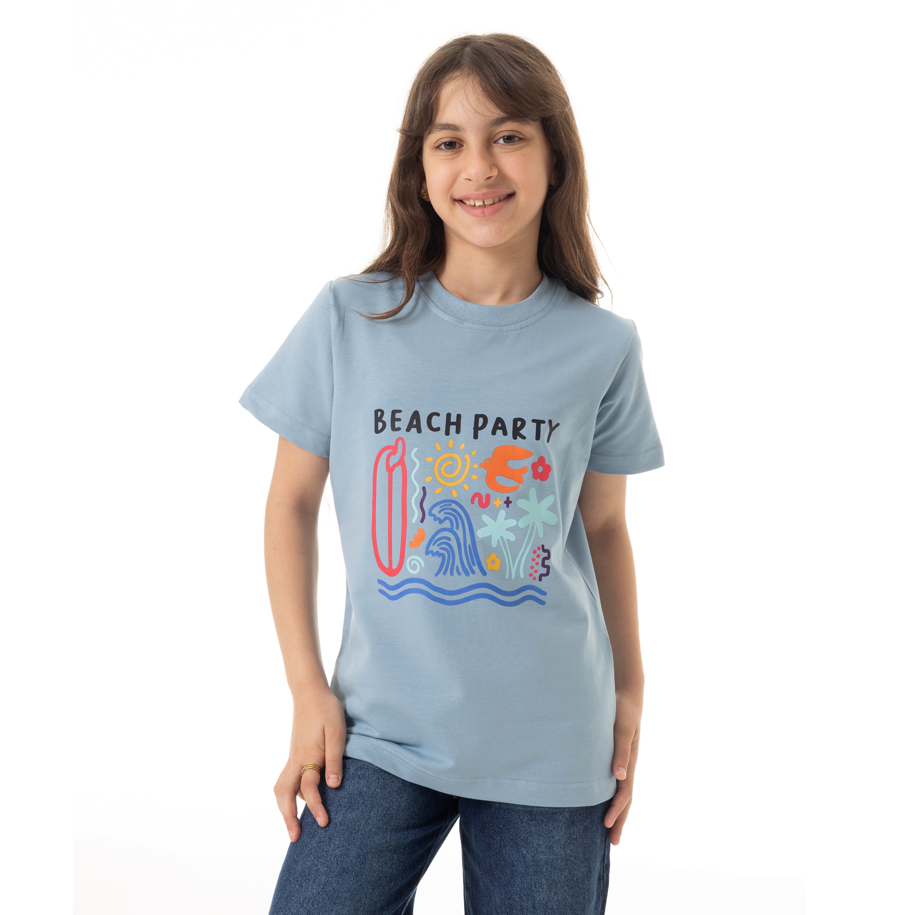 BEACH PARTY PRINT T-SHIRT - BABYBLUE