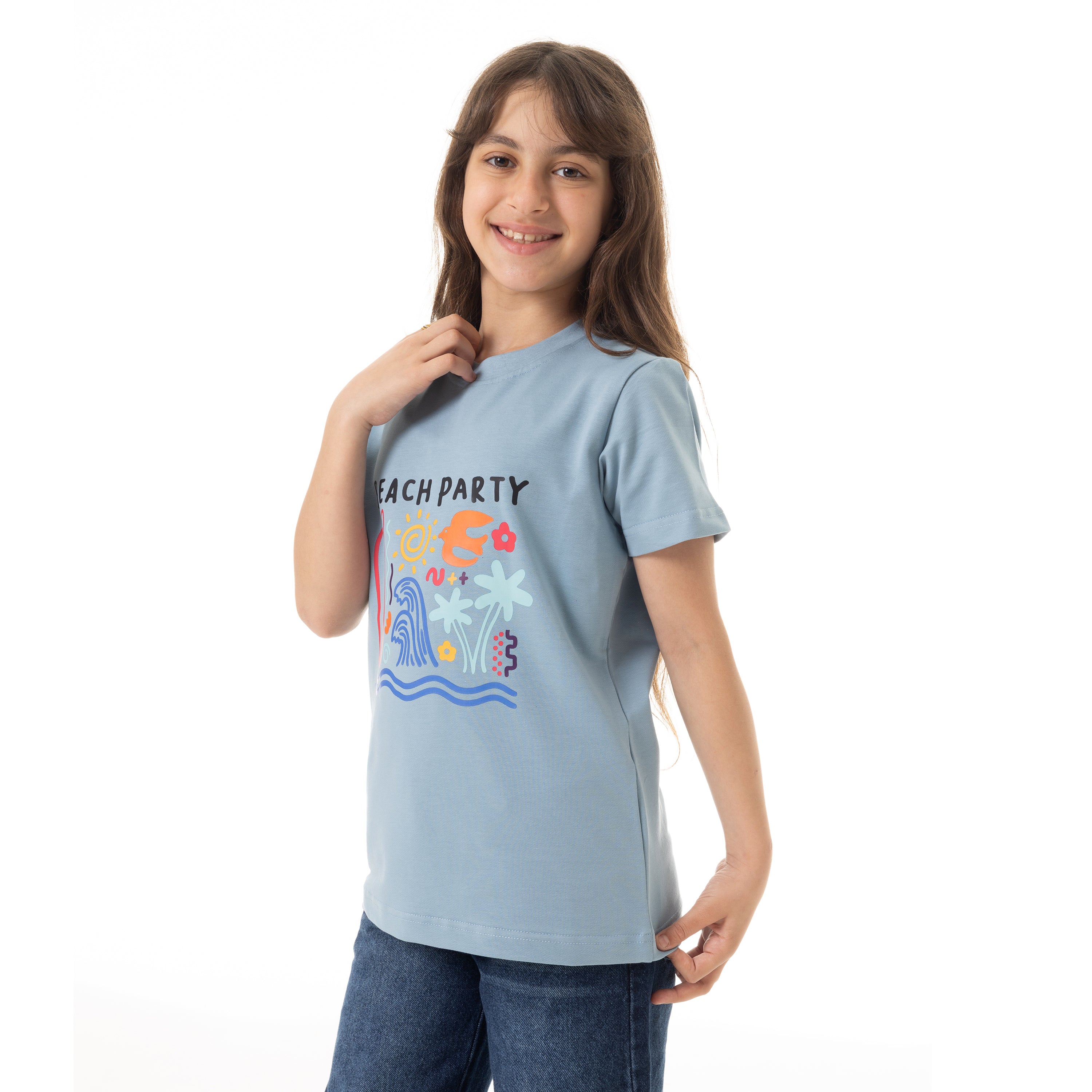 BEACH PARTY PRINT T-SHIRT - BABYBLUE