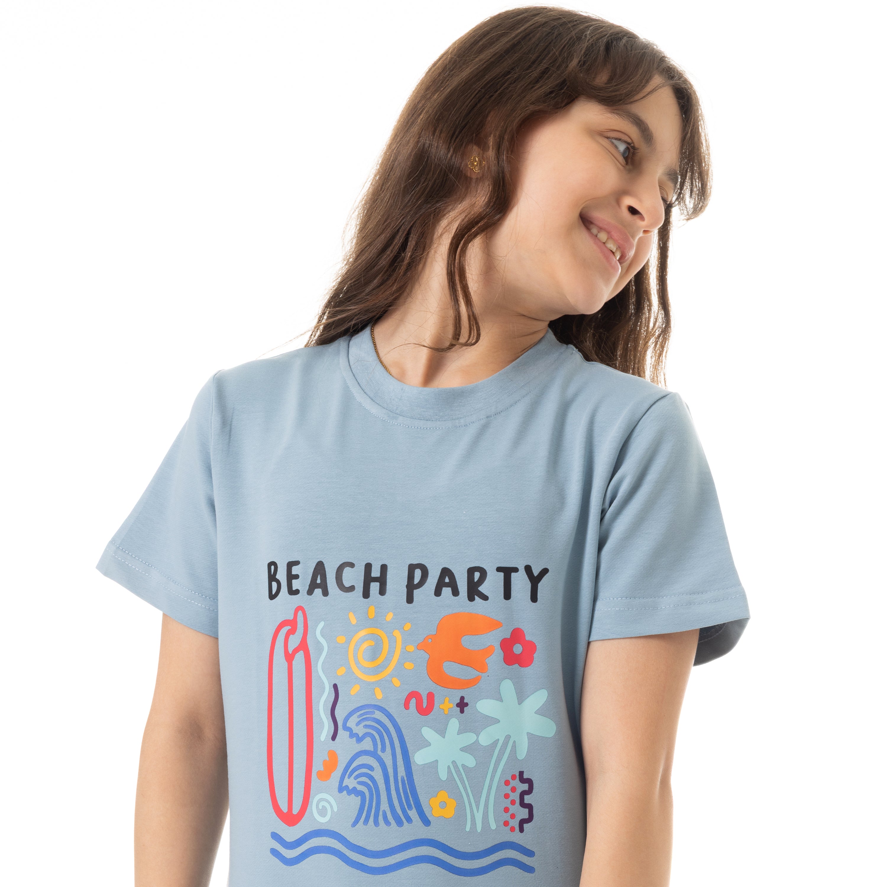 BEACH PARTY PRINT T-SHIRT - BABYBLUE