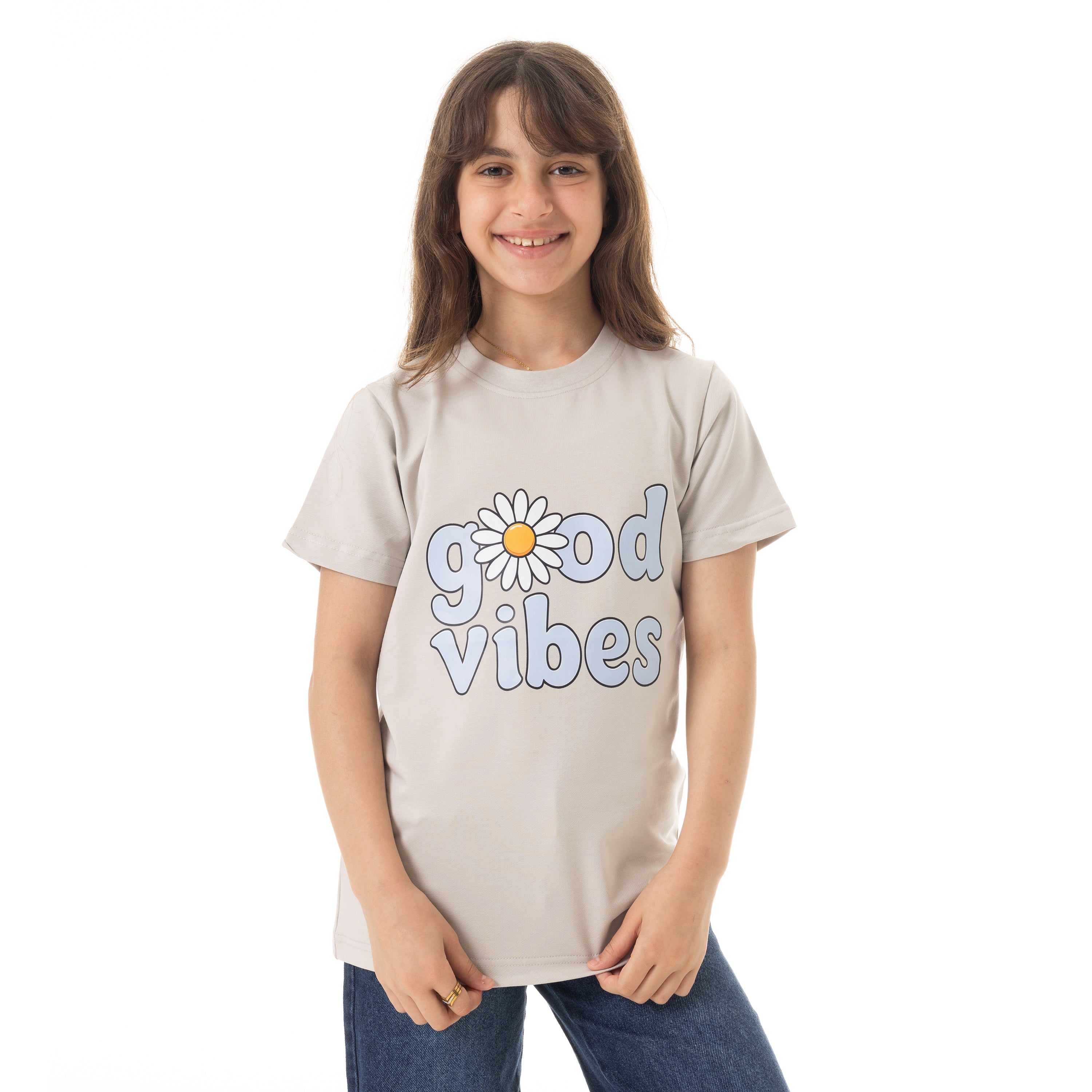 GOOD VIBES PRINT T-SHIRT - L.GREY