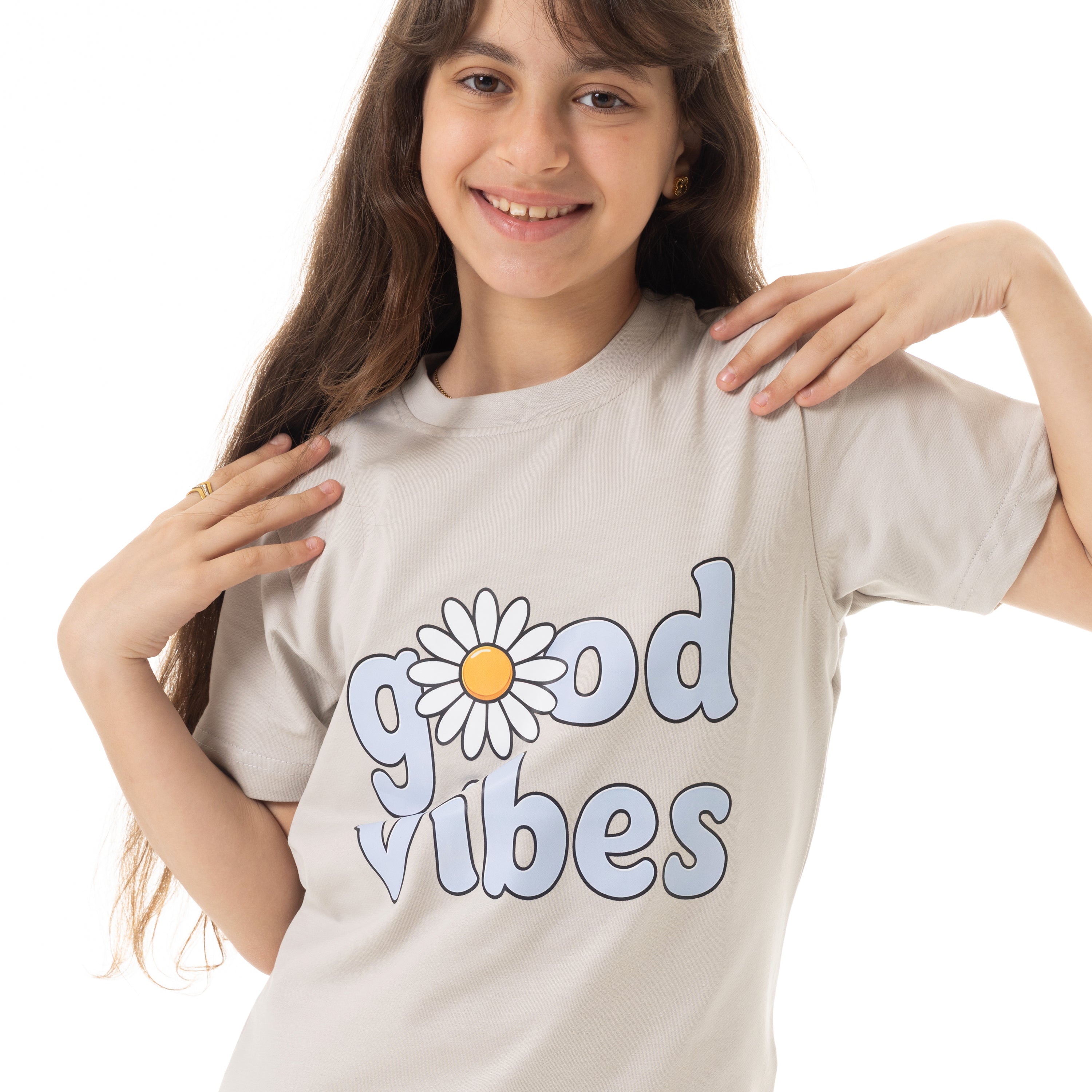 GOOD VIBES PRINT T-SHIRT - L.GREY