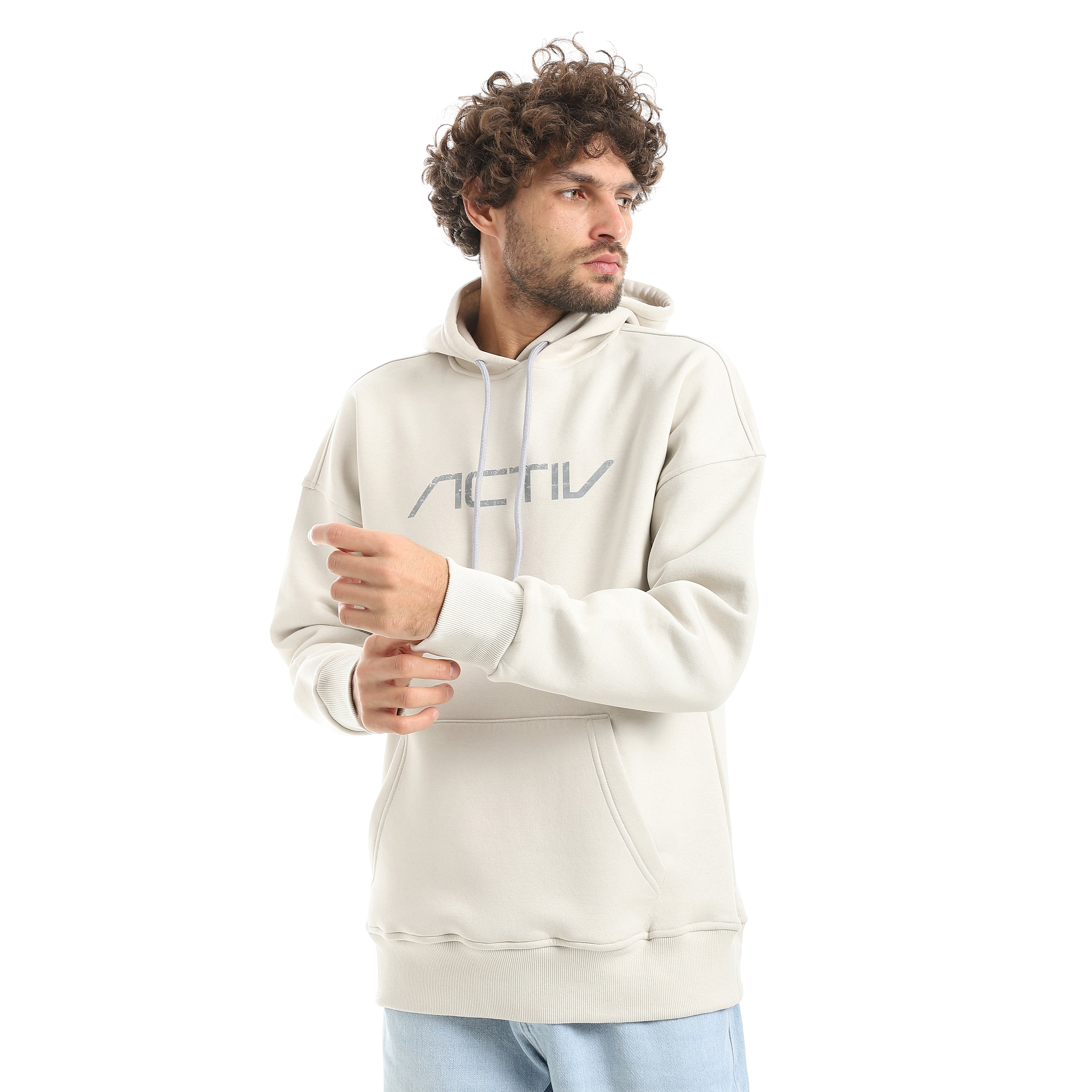 ESCAPE PRINT OVERSIZE HOODIE - BEIGE