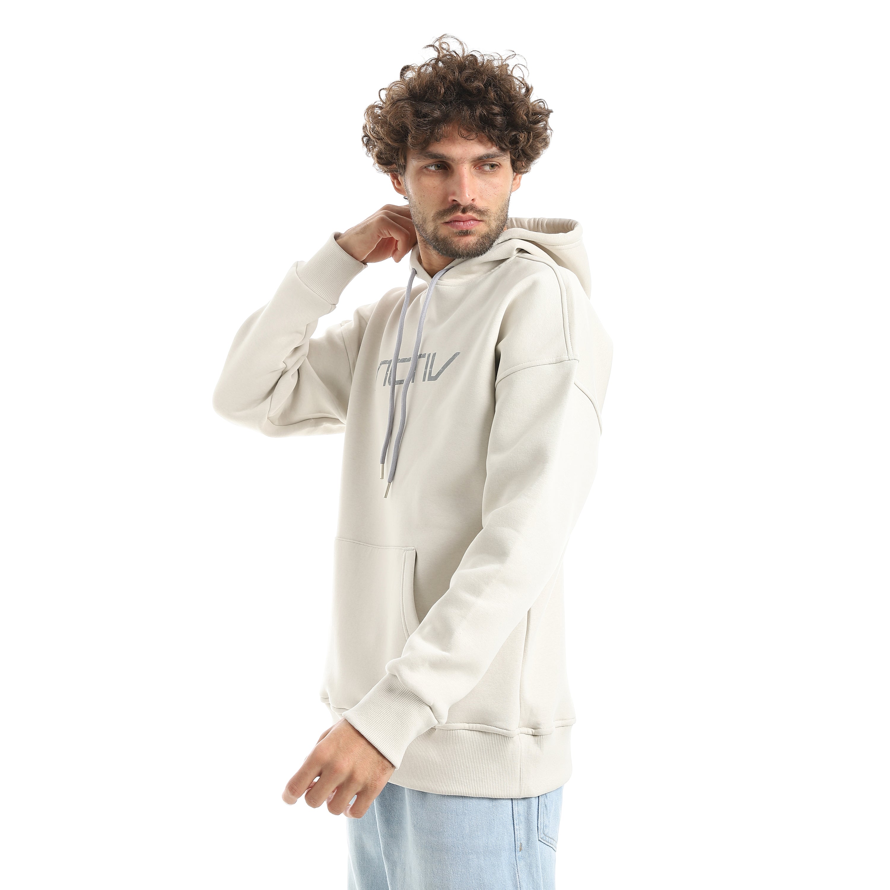 ESCAPE PRINT OVERSIZE HOODIE - BEIGE