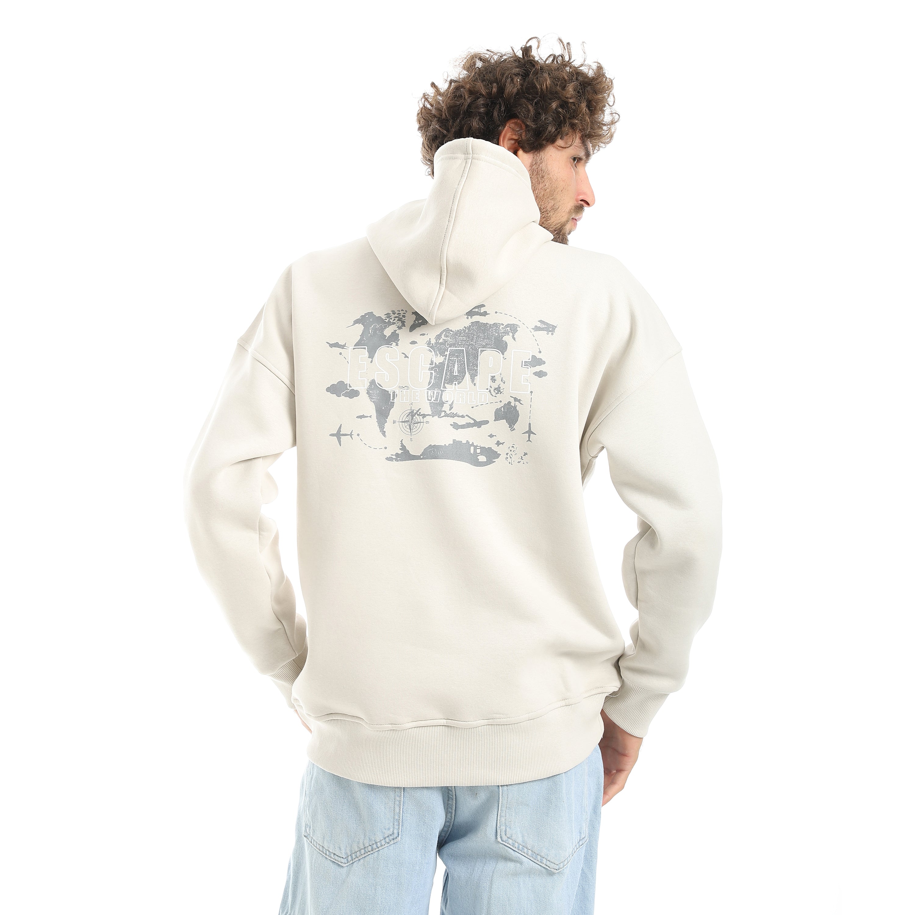 ESCAPE PRINT OVERSIZE HOODIE - BEIGE