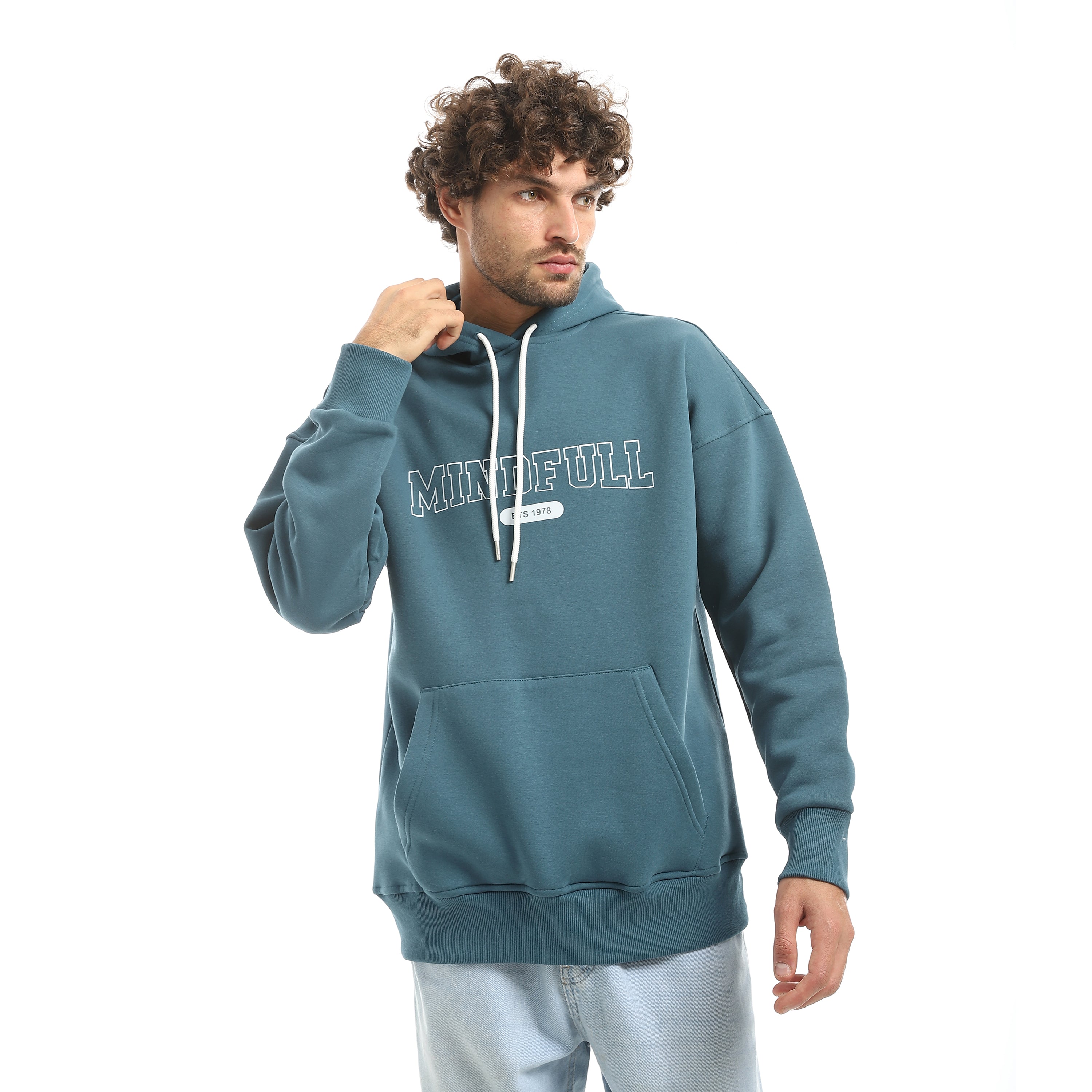 MINDFUL PRINT OVERSIZE HOODIE - PETROL
