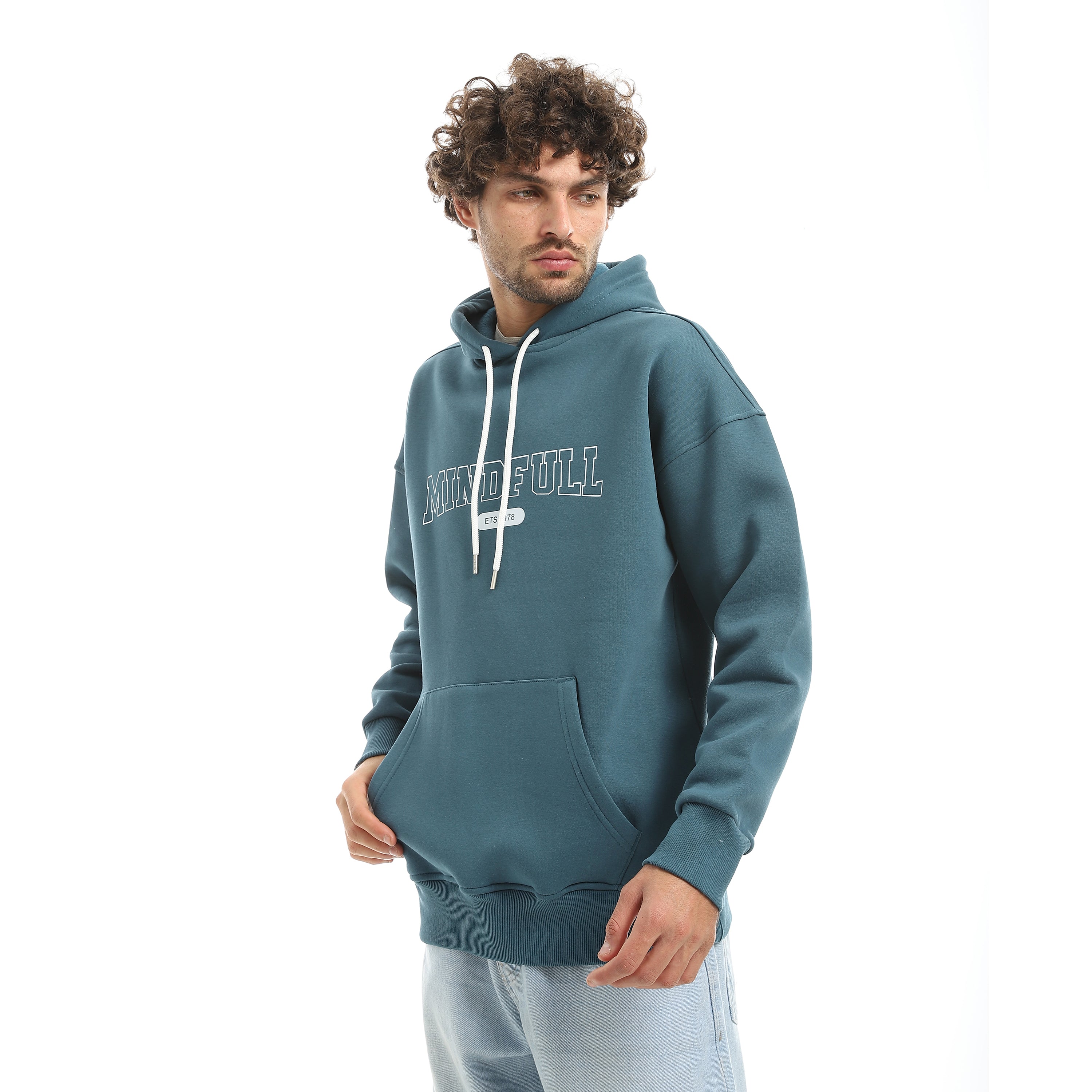 MINDFUL PRINT OVERSIZE HOODIE - PETROL