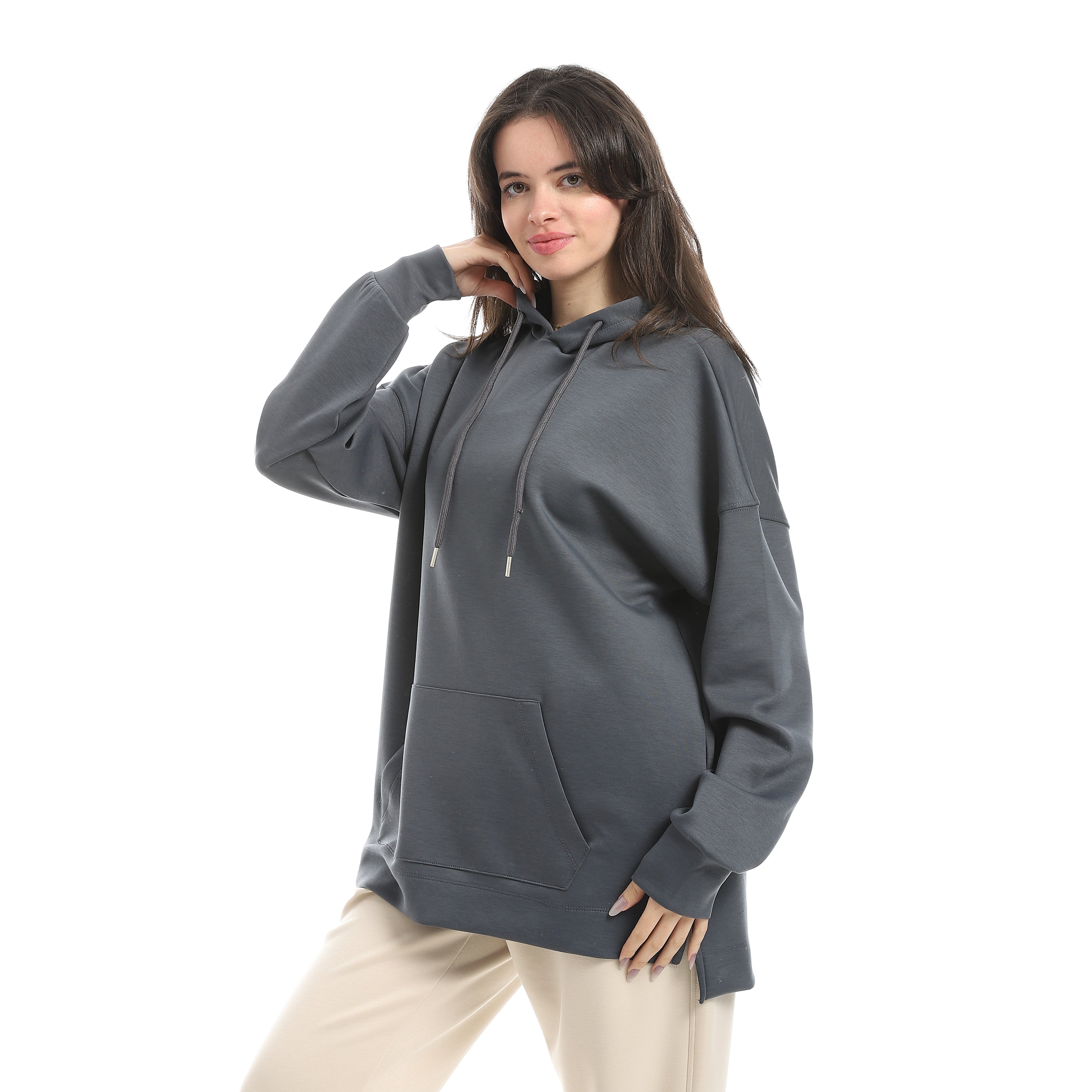 سويت شيرت اكتف حريمي بزنط - رمادي