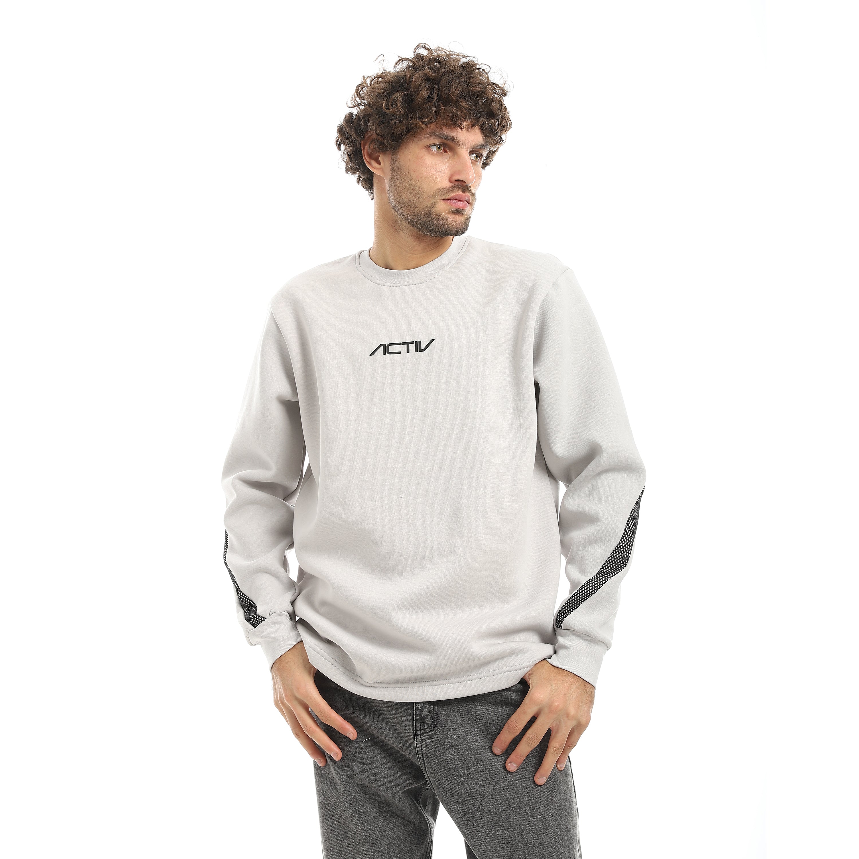OVERSIZE MESH PANEL SWEATSHIRT - GREY
