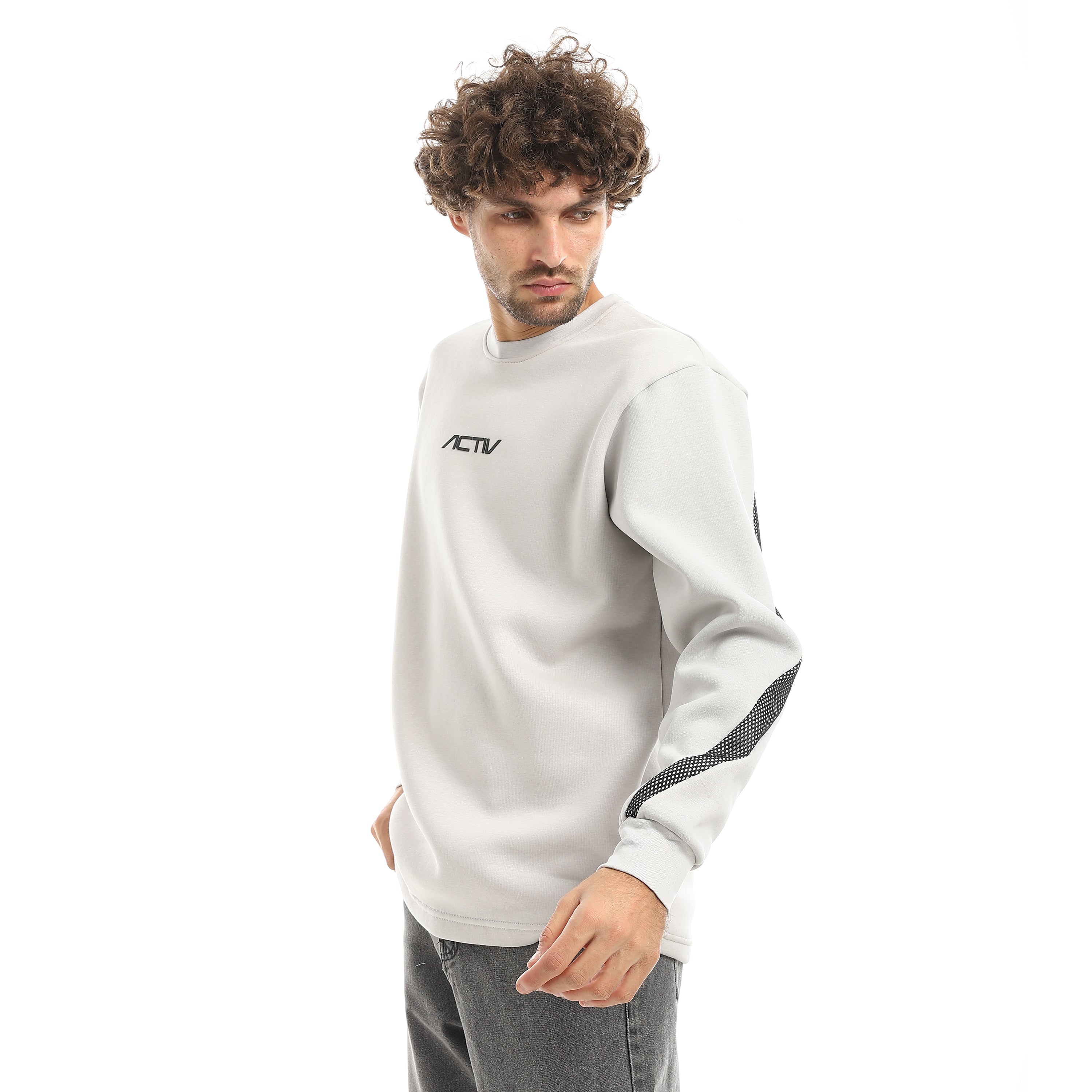 OVERSIZE MESH PANEL SWEATSHIRT - GREY