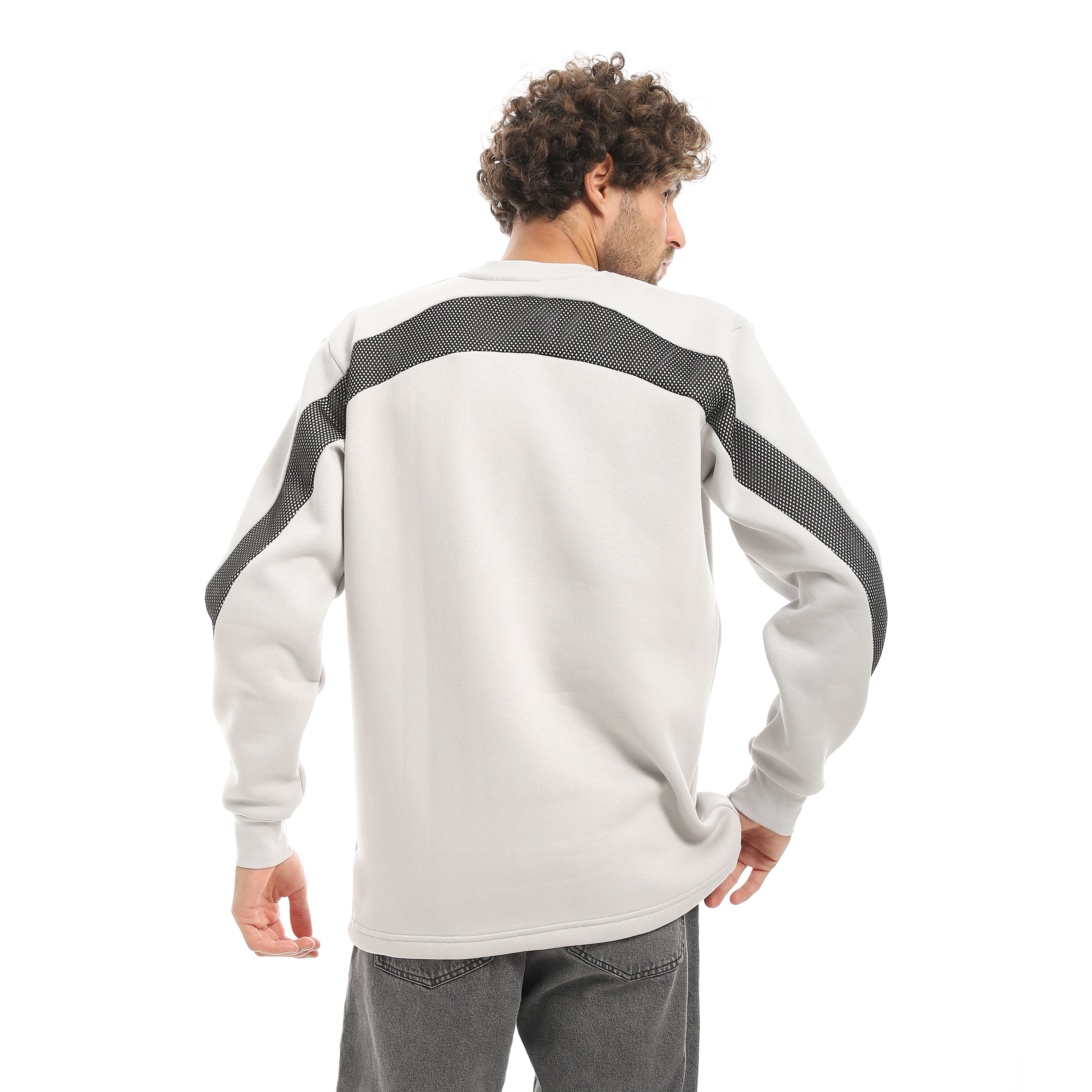 OVERSIZE MESH PANEL SWEATSHIRT - GREY