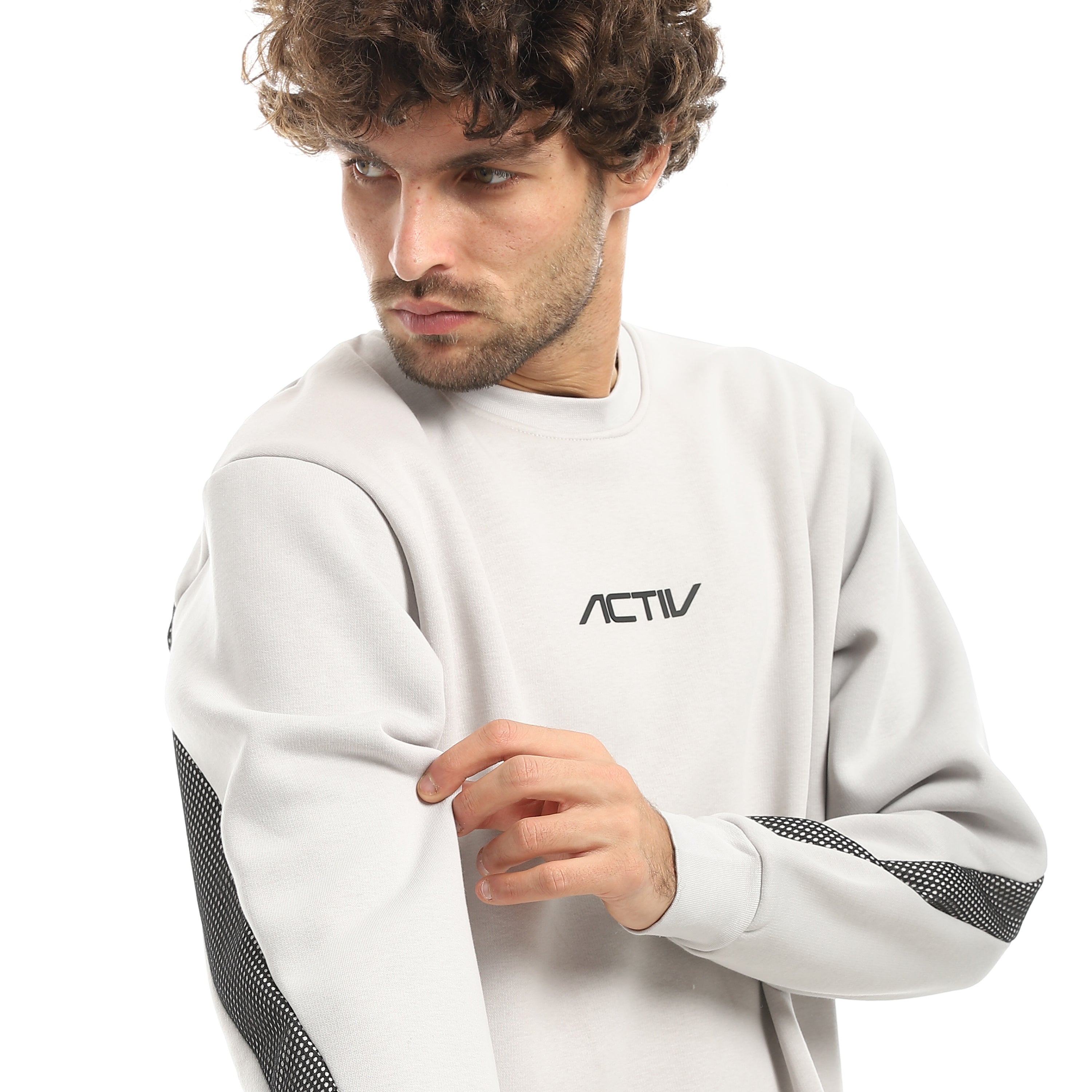 OVERSIZE MESH PANEL SWEATSHIRT - GREY