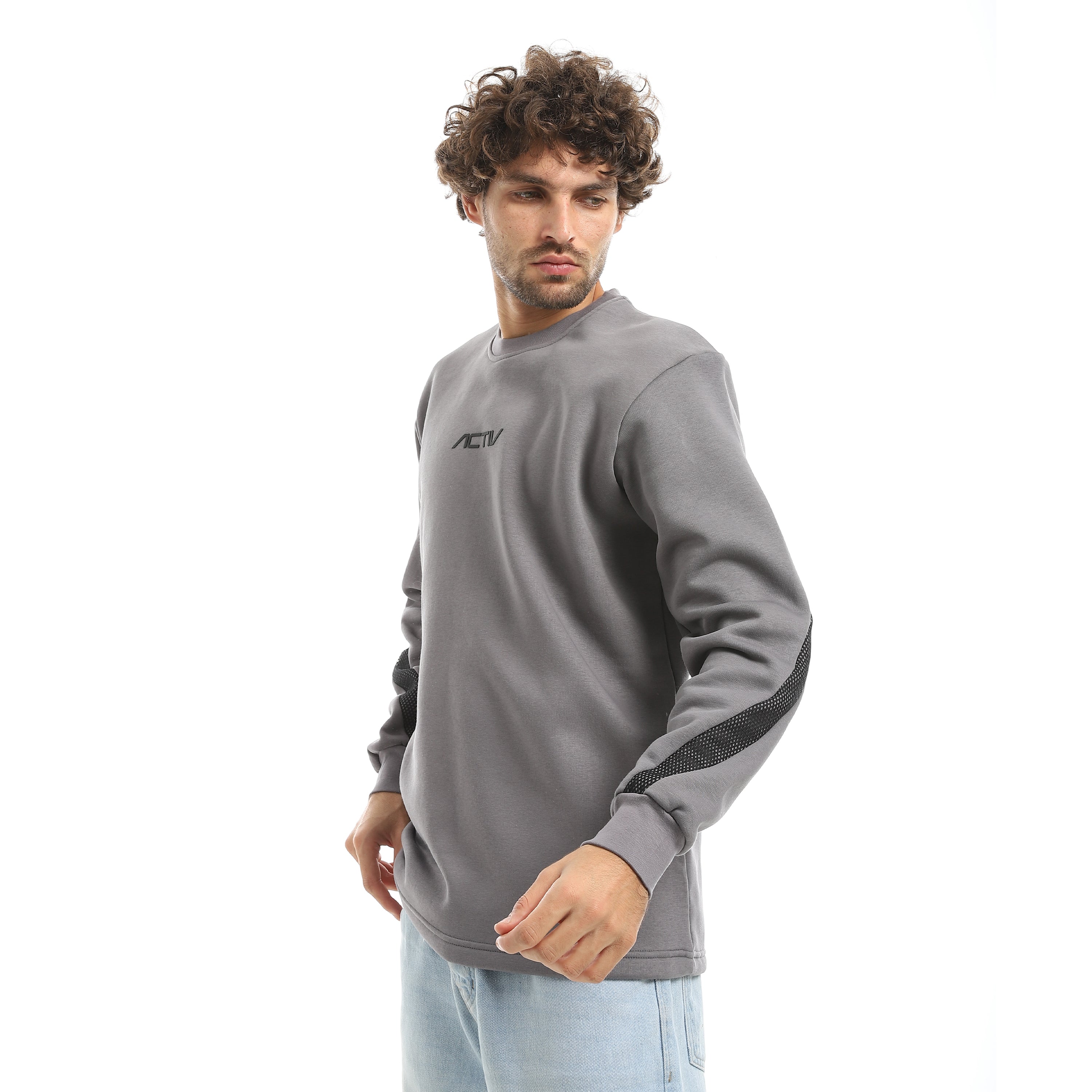 OVERSIZE MESH PANEL SWEATSHIRT - D.GREY