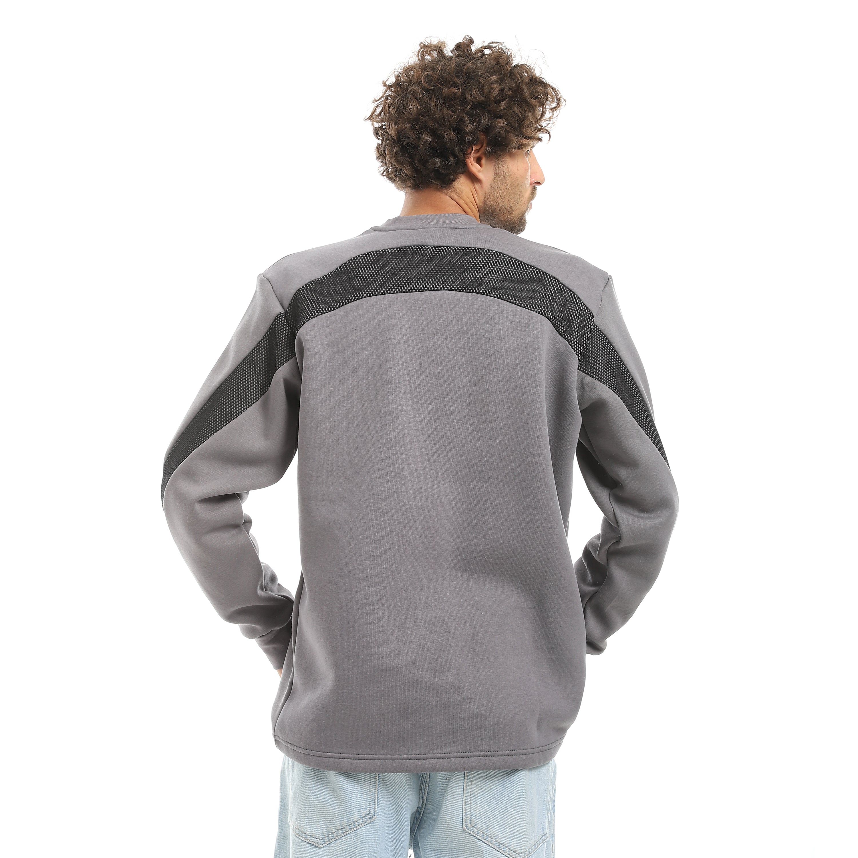 OVERSIZE MESH PANEL SWEATSHIRT - D.GREY