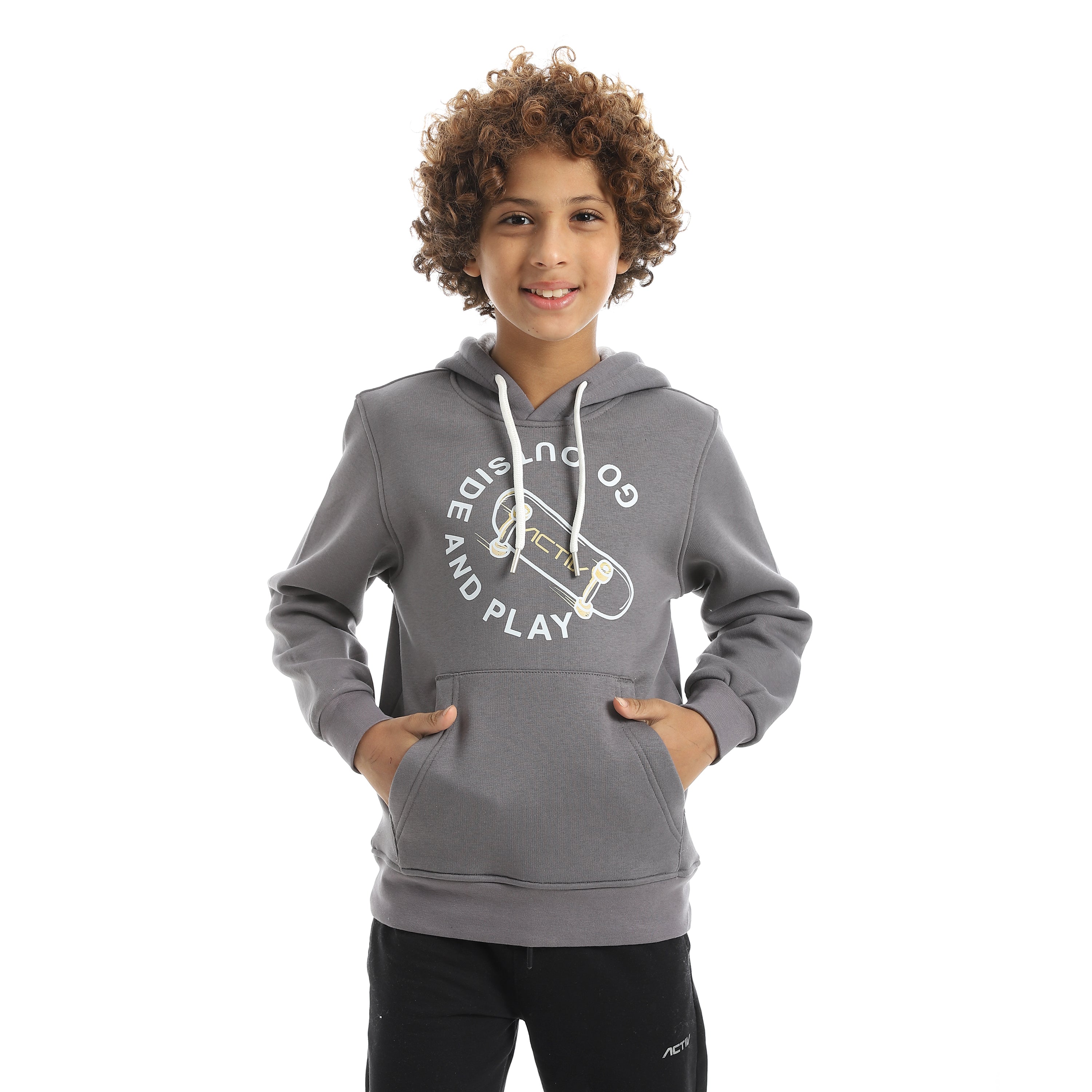 سويت شيرت اكتف اولادي بزنط - رمادي غامق