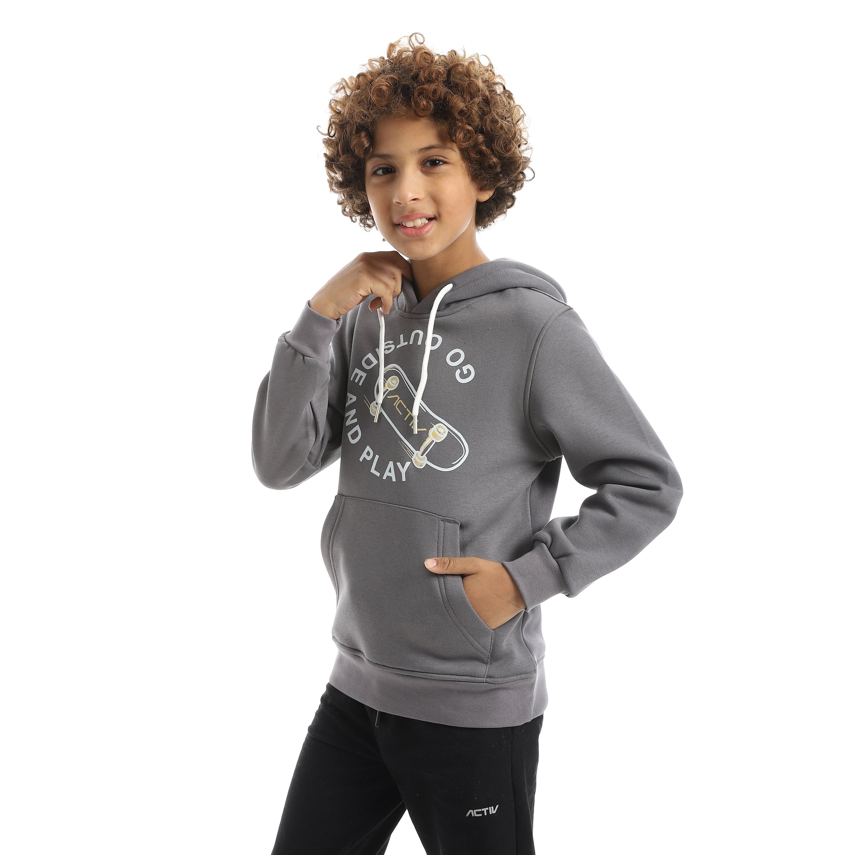 سويت شيرت اكتف اولادي بزنط - رمادي غامق