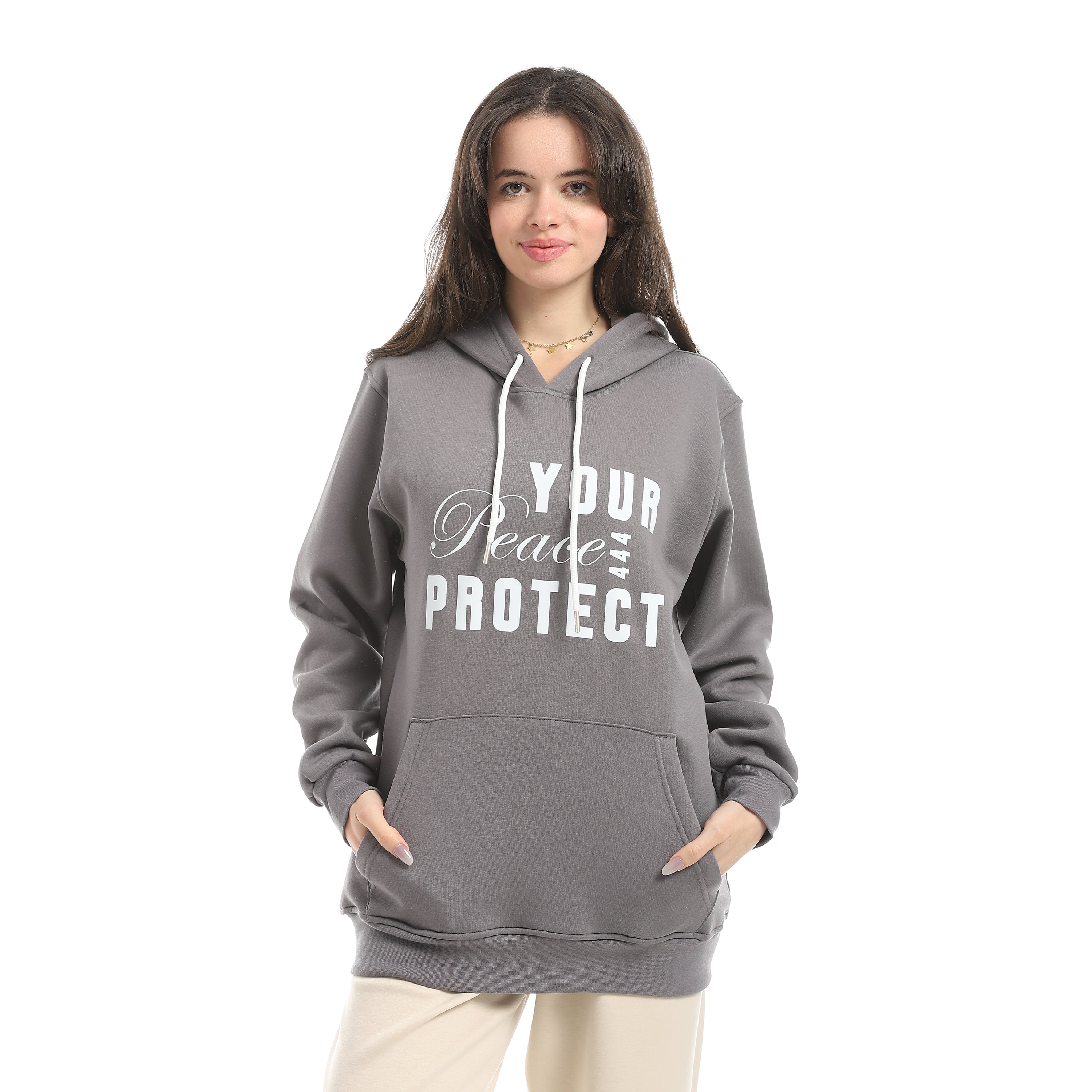 PEACE PRINT OVERSIZED HOODIE - رمادي