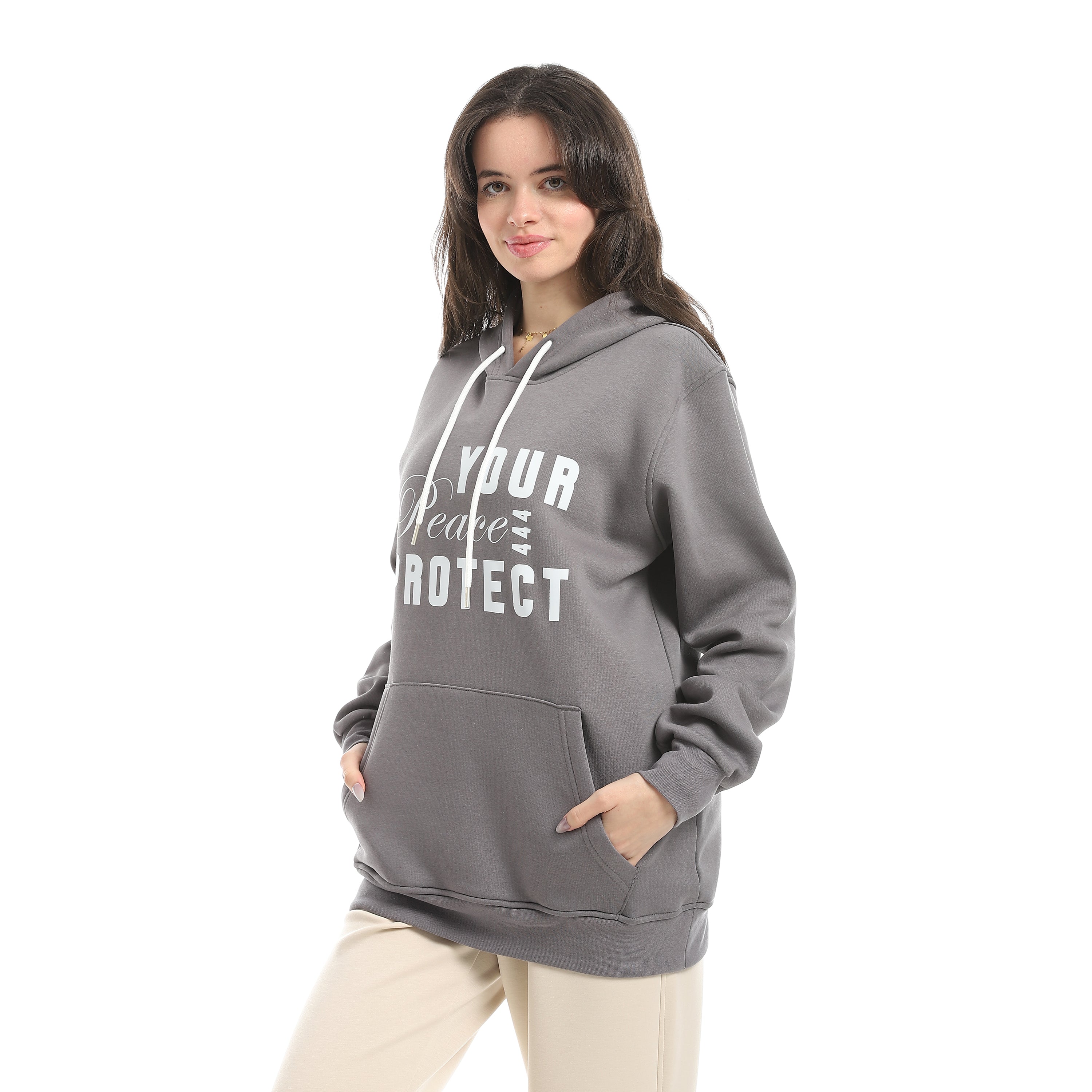 PEACE PRINT OVERSIZED HOODIE - رمادي