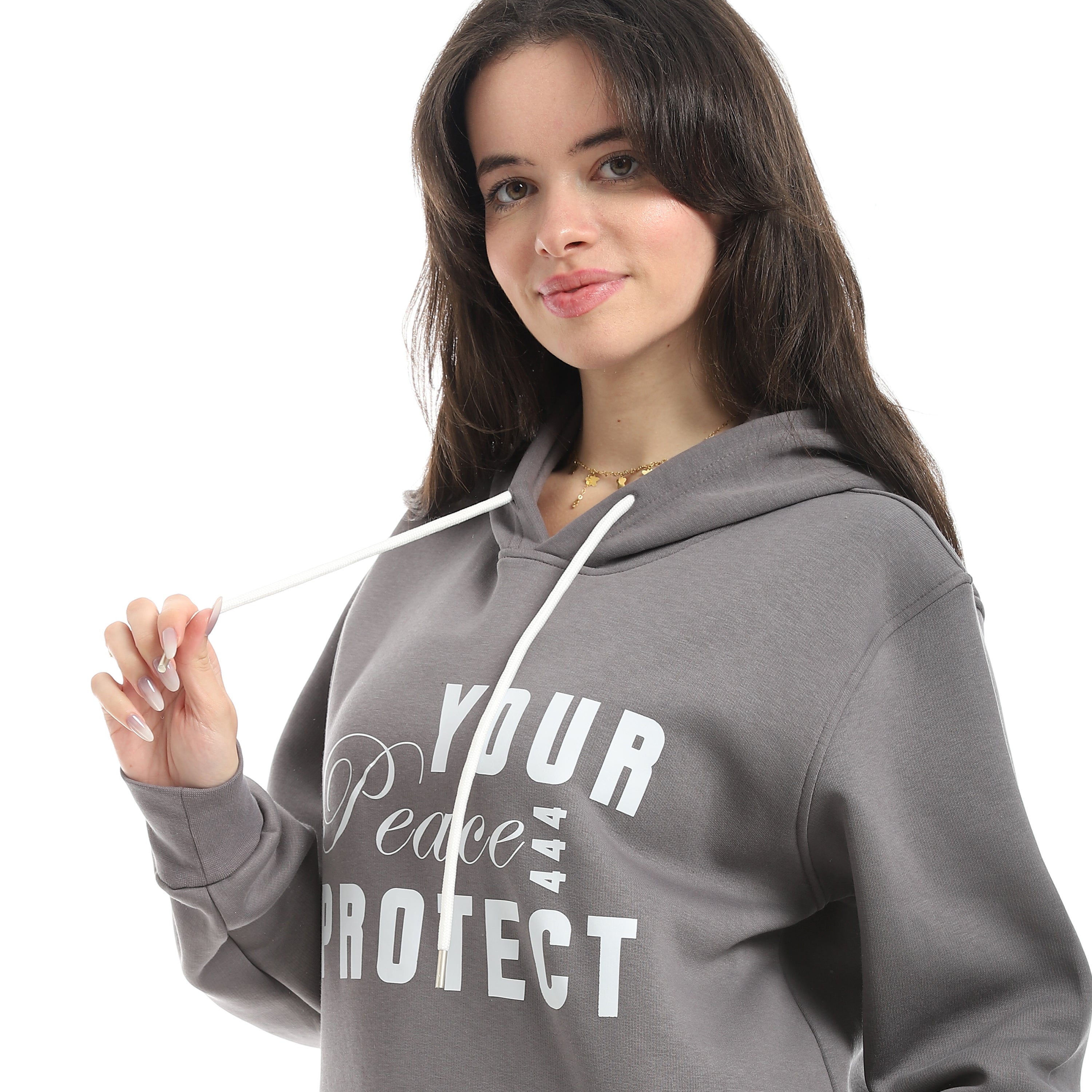 PEACE PRINT OVERSIZED HOODIE - رمادي