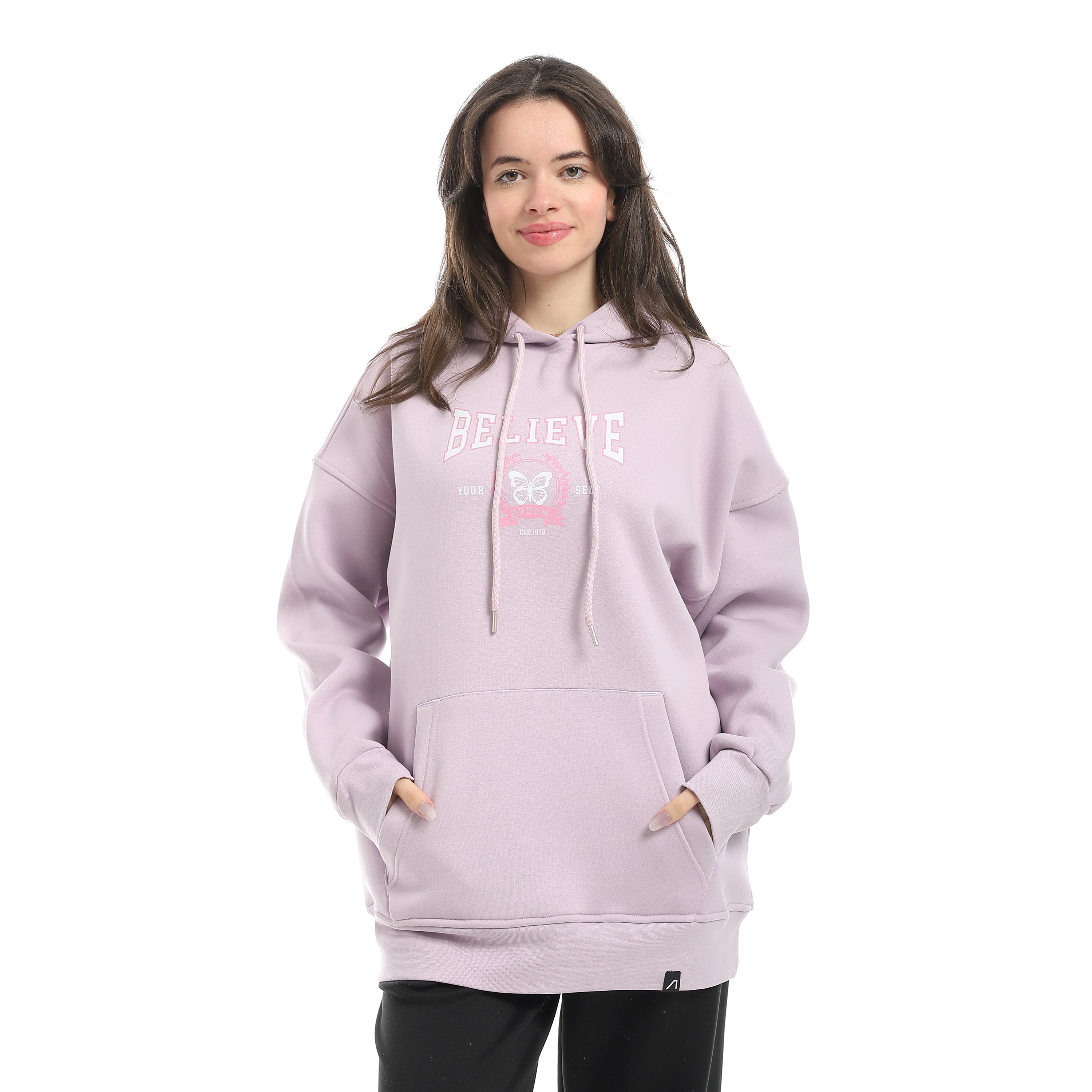 BELIEVE PRINT OVERSIZED HOODIE - LILAC