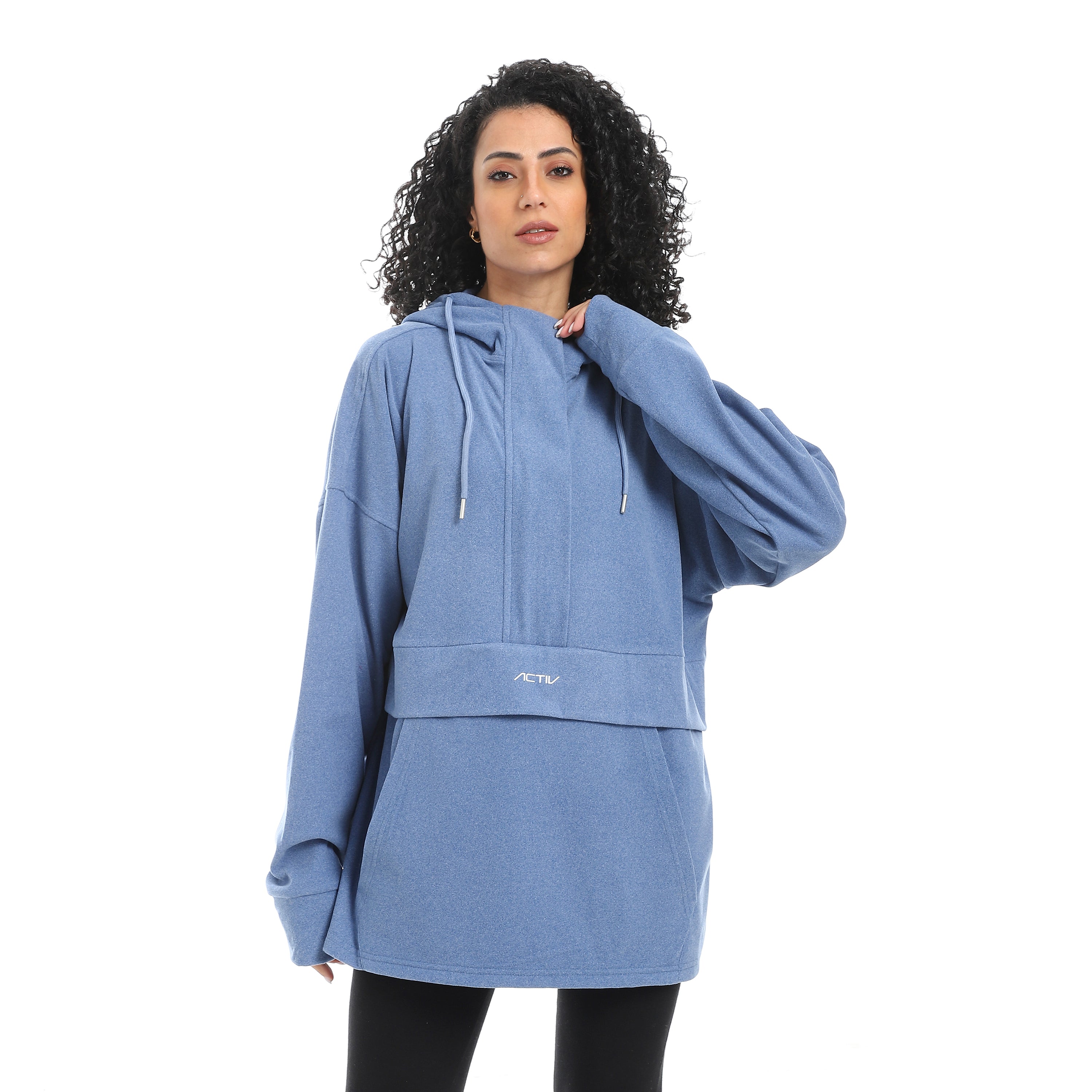 BLUEHEATHER HALF ZIPPER HOODIE - BLUE