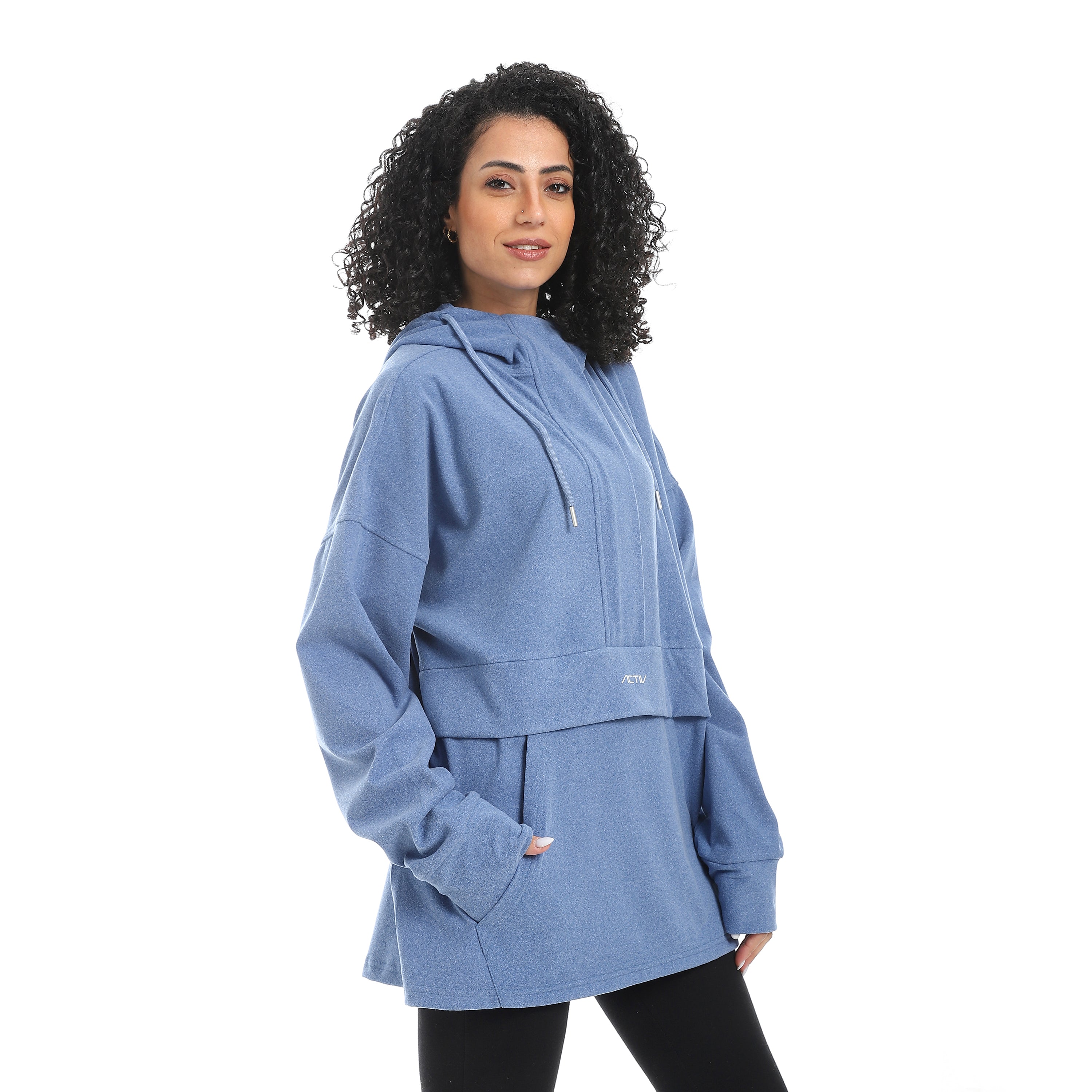 BLUEHEATHER HALF ZIPPER HOODIE - BLUE