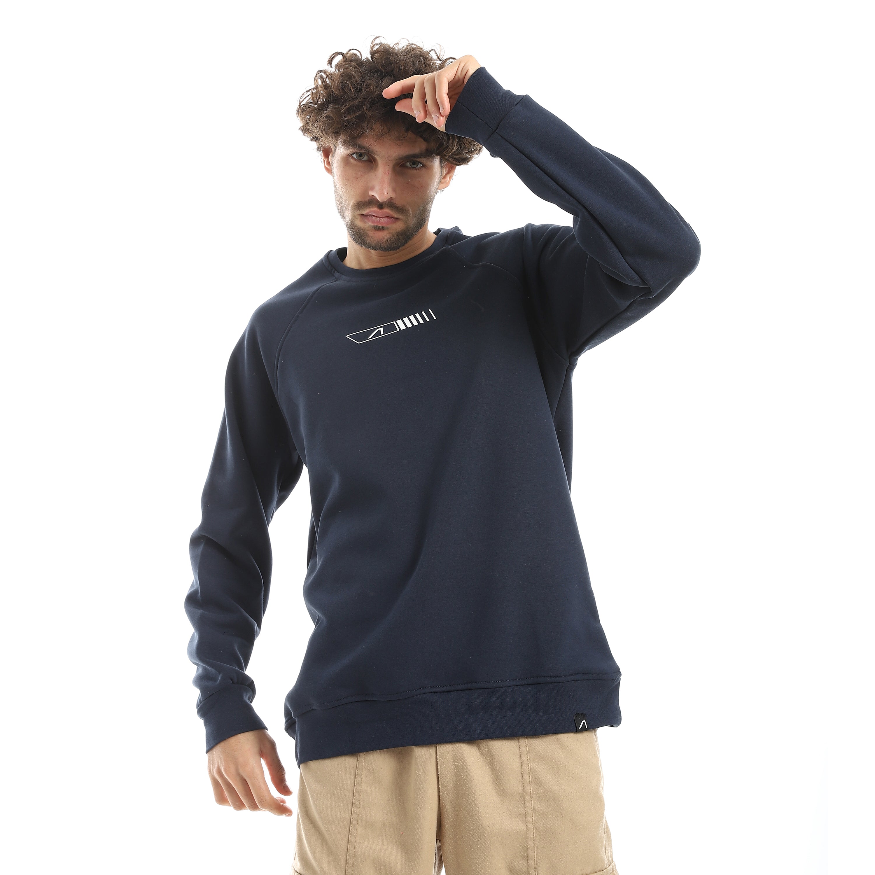LOGO PRINT OVERSIZED CREWNECK - D.BLUE