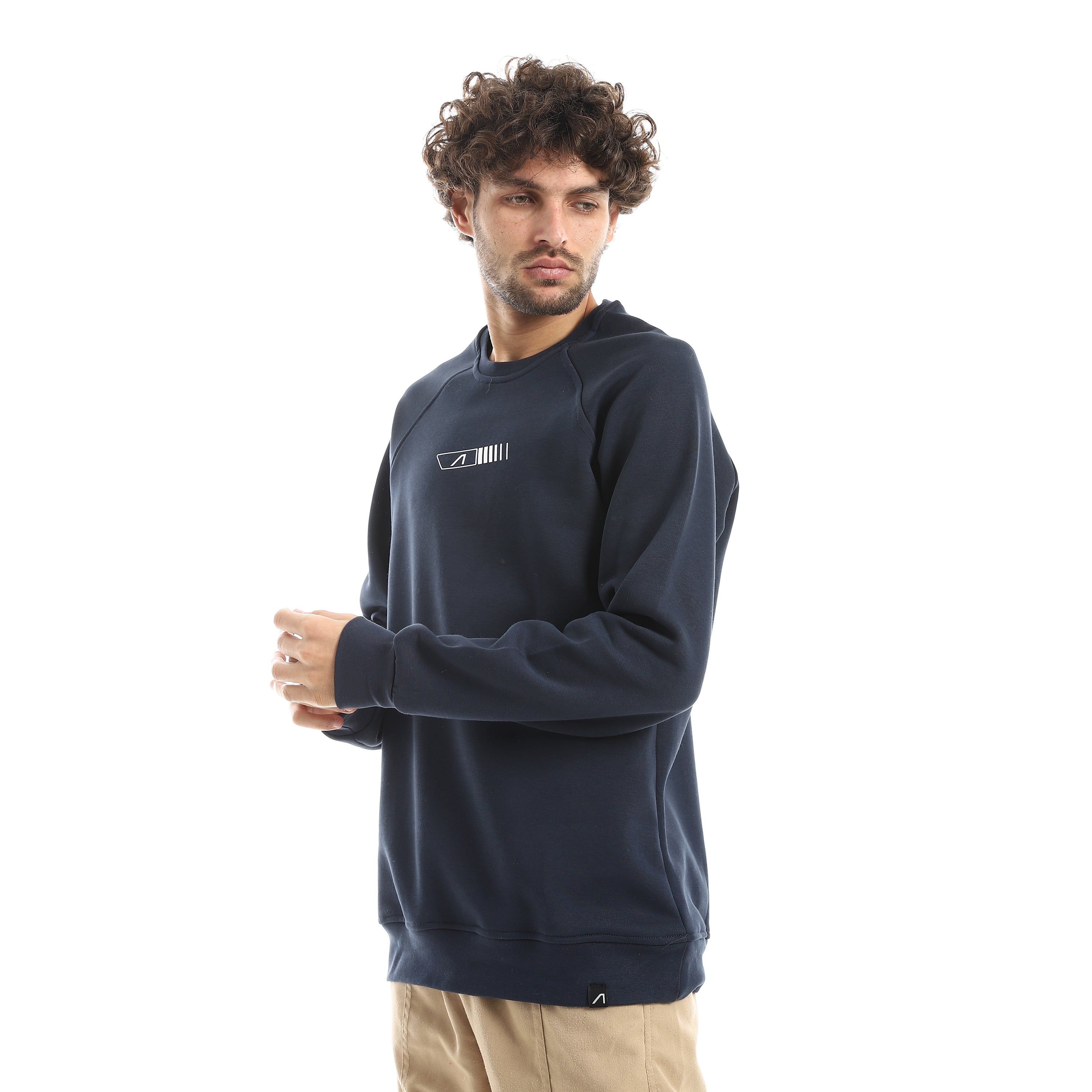 LOGO PRINT OVERSIZED CREWNECK - D.BLUE