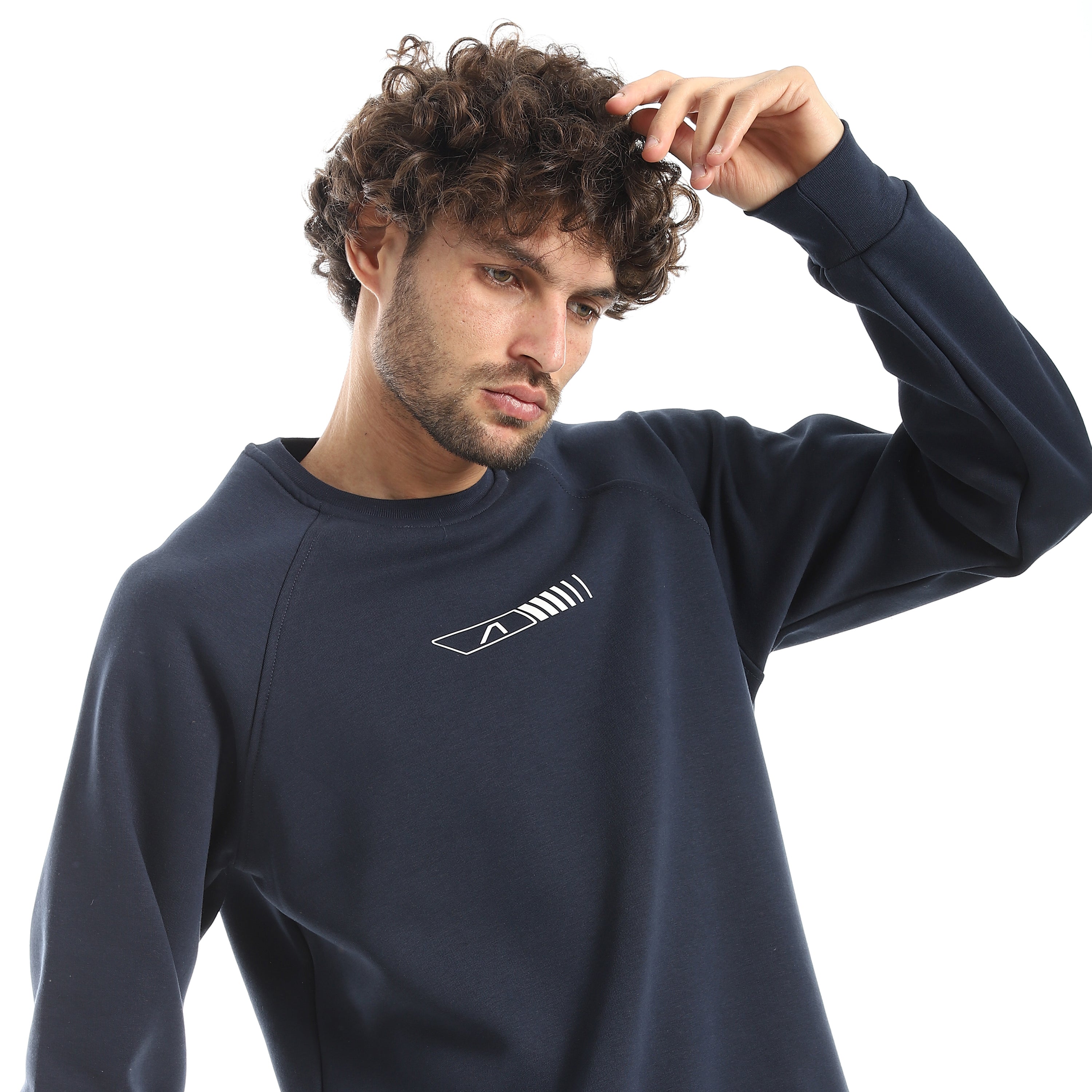 LOGO PRINT OVERSIZED CREWNECK - D.BLUE