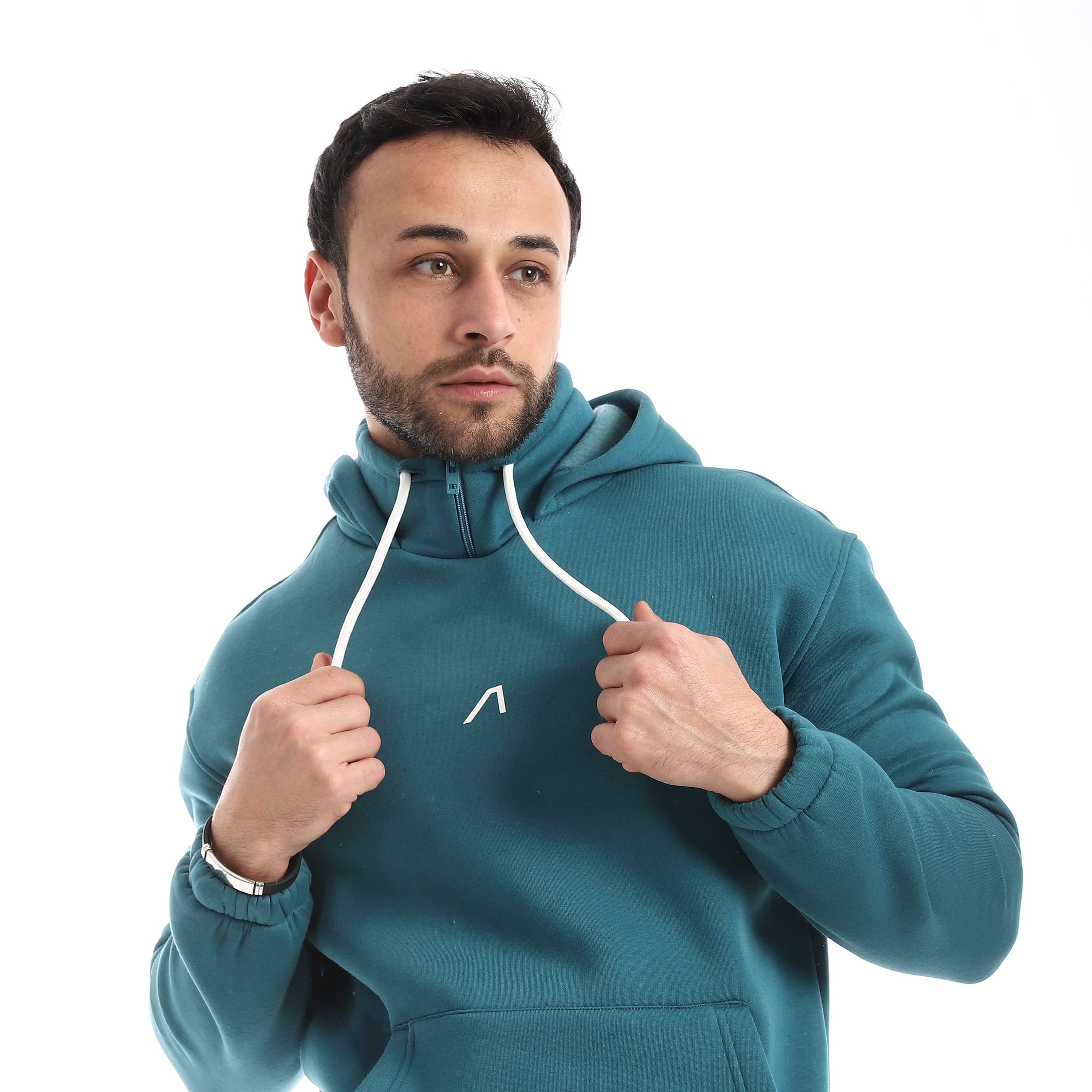STAND ZIP-NECK OVERSIZE HOODIE - PETROL