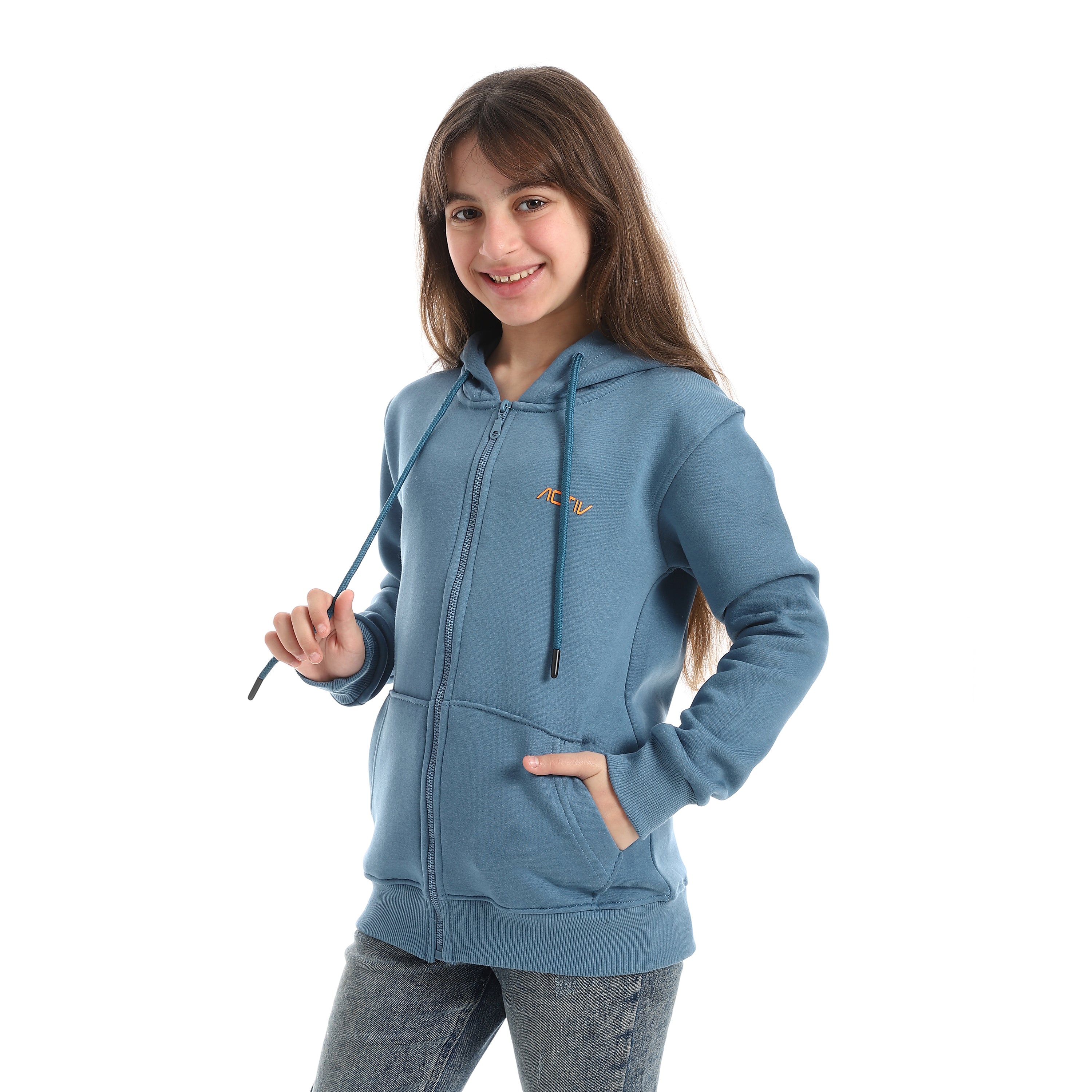 سويتشيرت هودي اكتف بناتي سوستة - انديجو