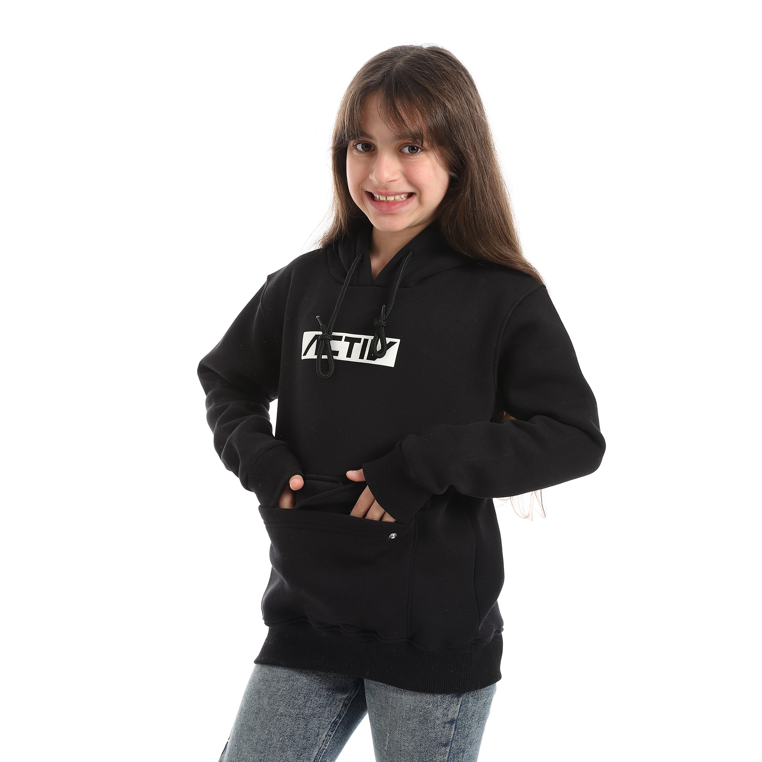 سويت شيرت هودي اكتف بناتي - اسود