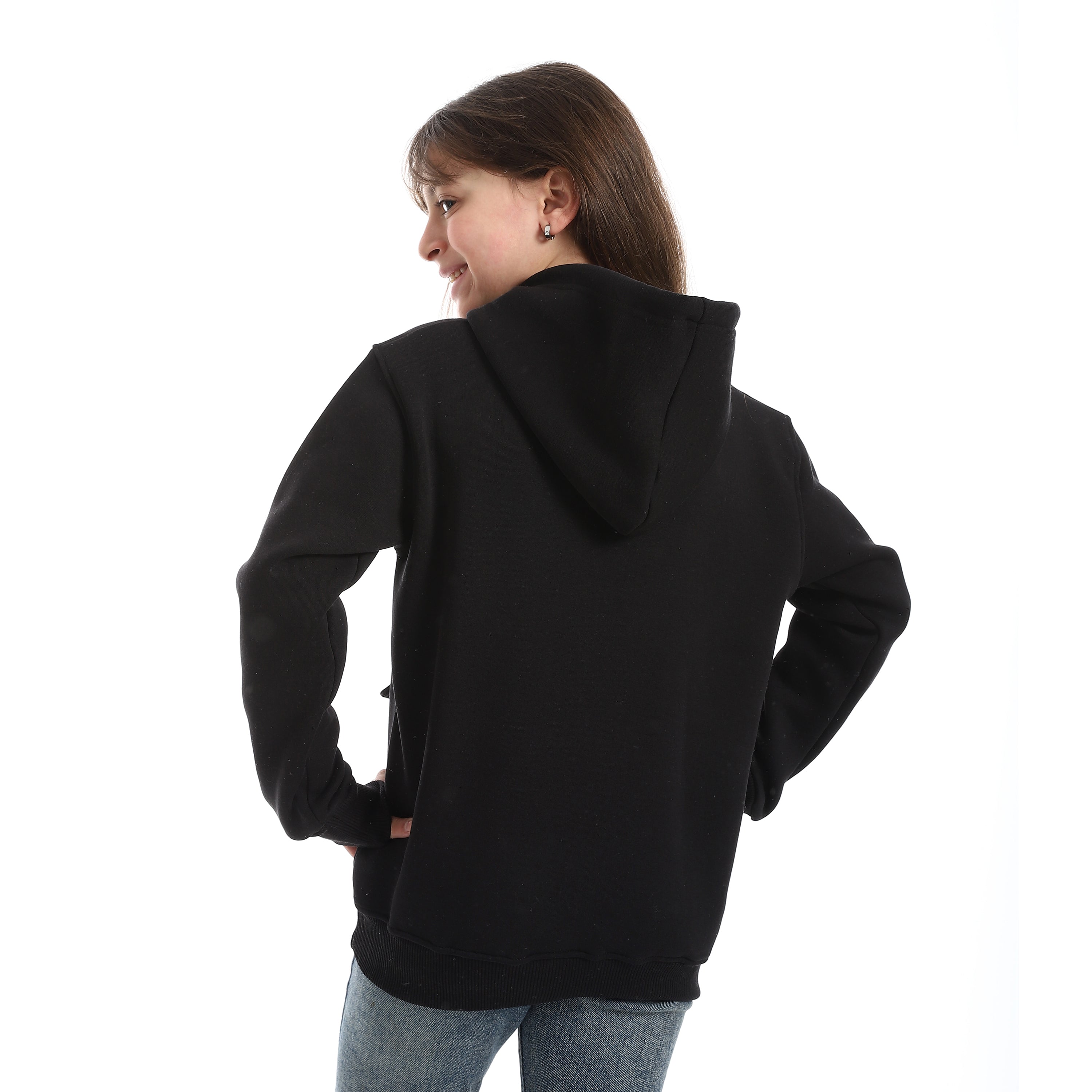 سويت شيرت هودي اكتف بناتي - اسود