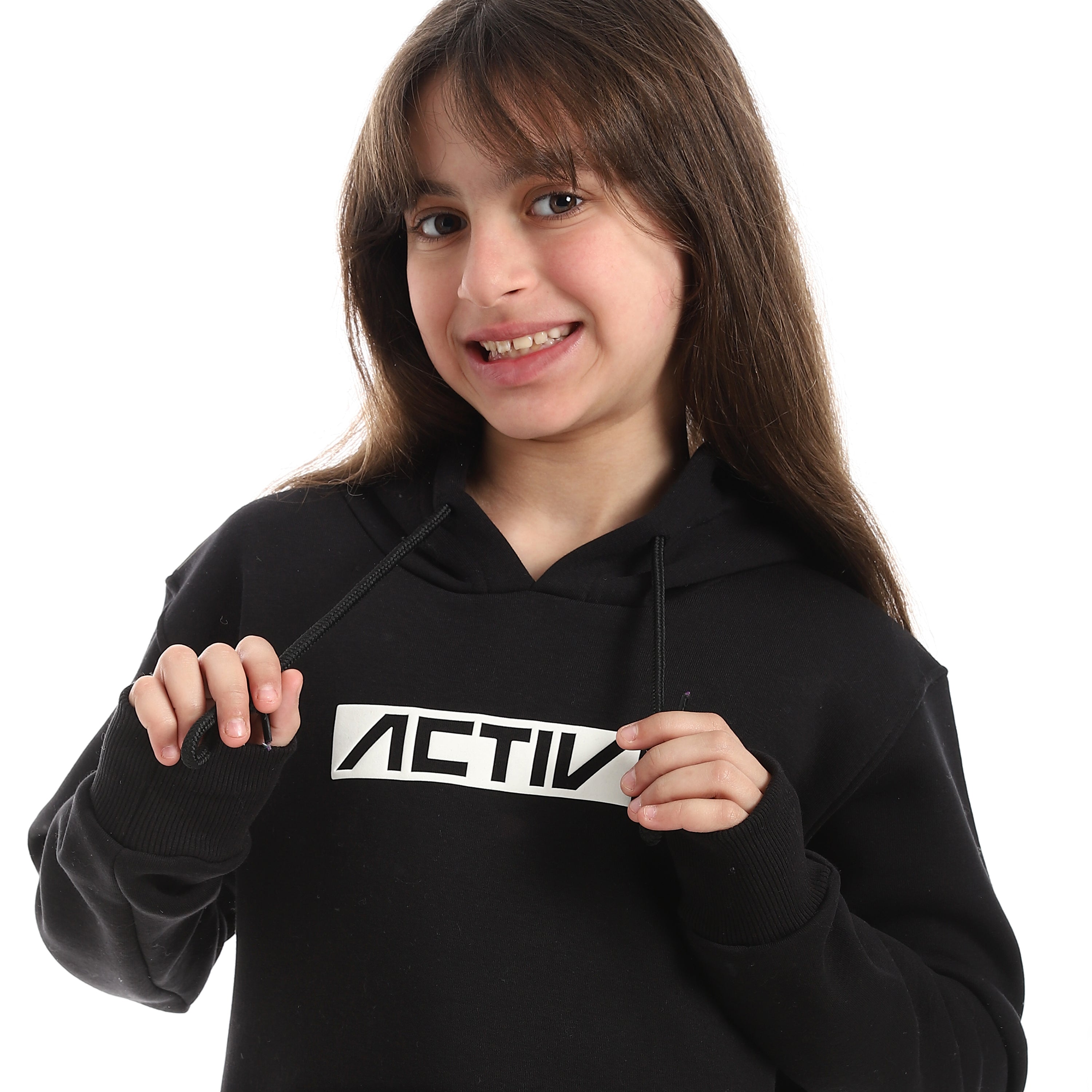 سويت شيرت هودي اكتف بناتي - اسود