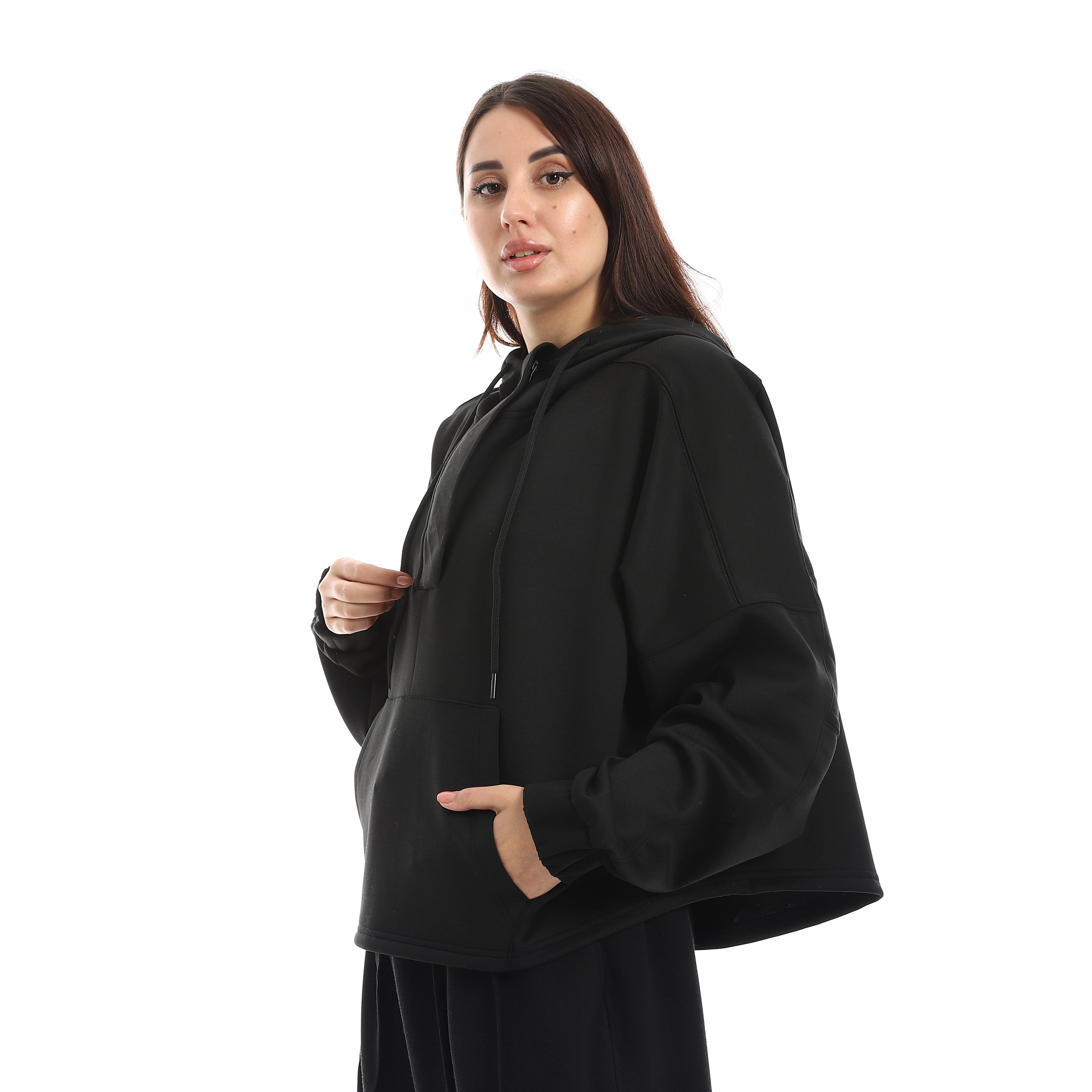 SOFT OVERSIZ ZIP-UP SWEATSHIRT - BLACK