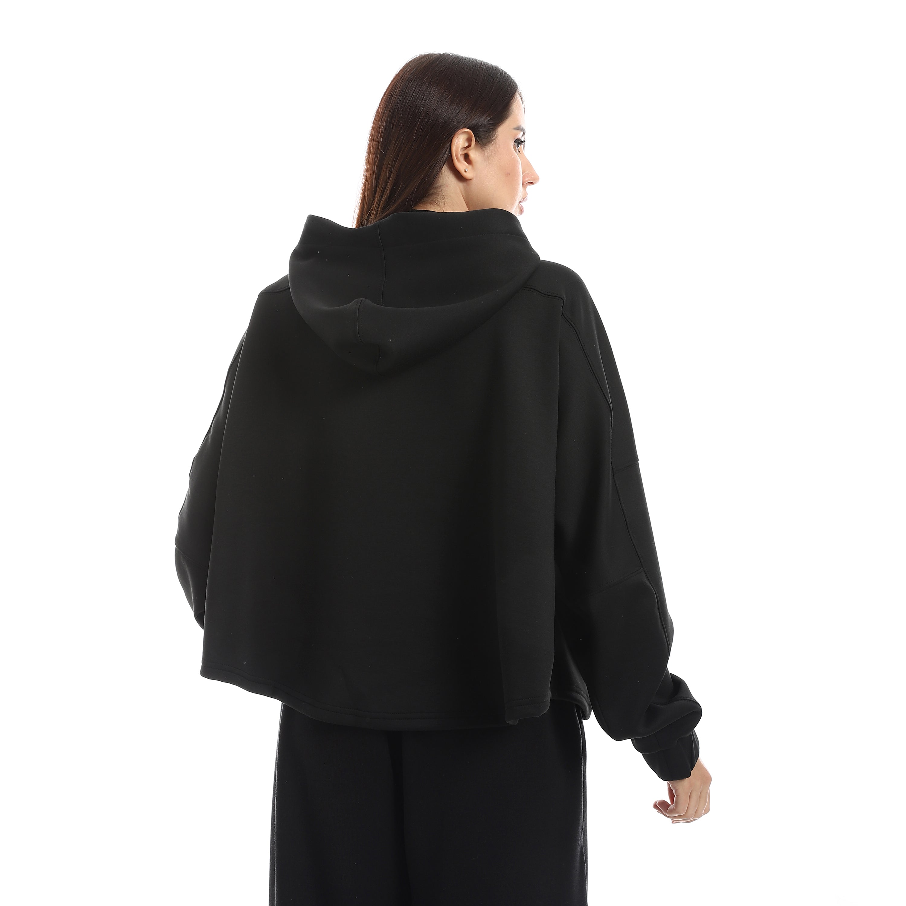 SOFT OVERSIZ ZIP-UP SWEATSHIRT - BLACK