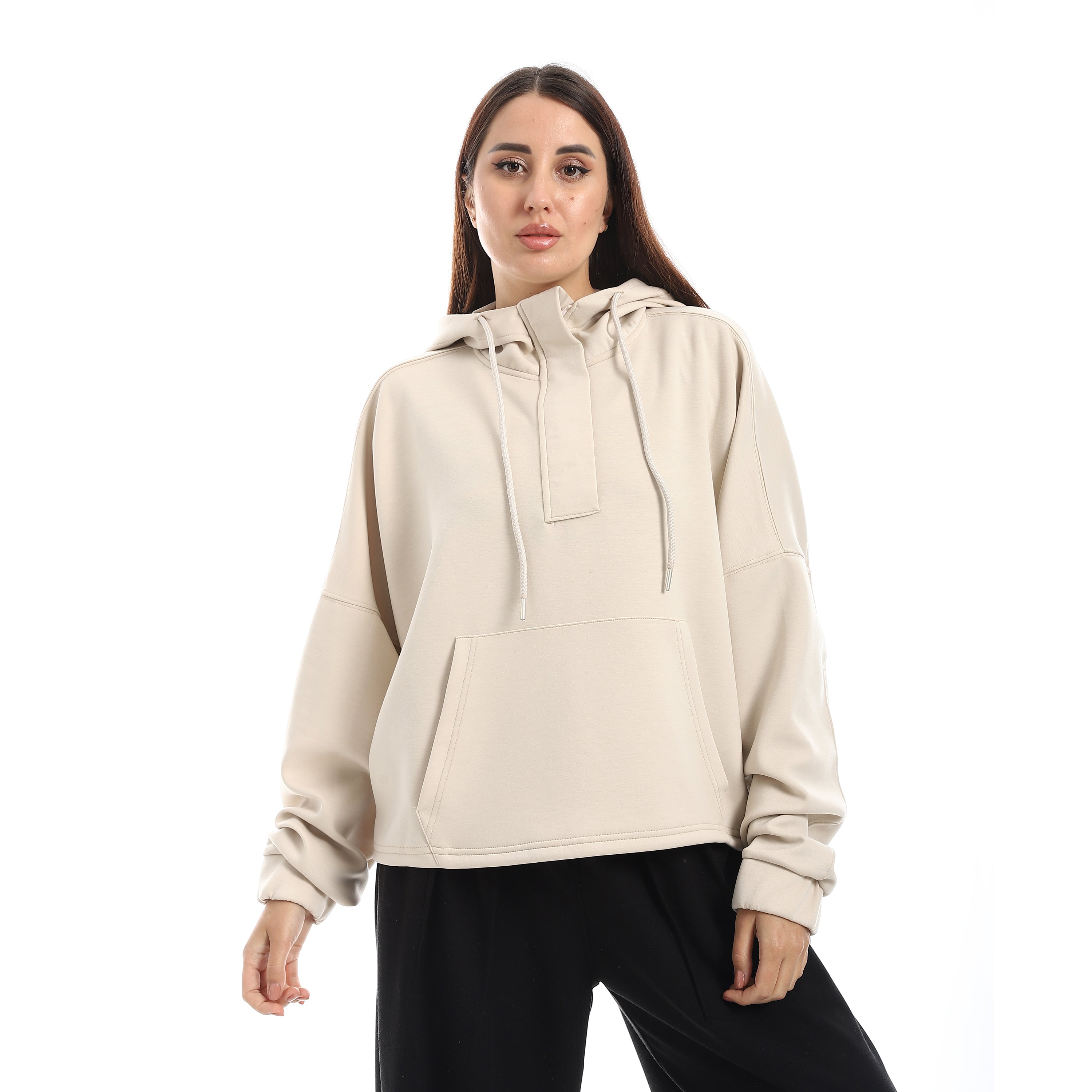 SOFT OVERSIZ ZIP-UP SWEATSHIRT - BEIGE