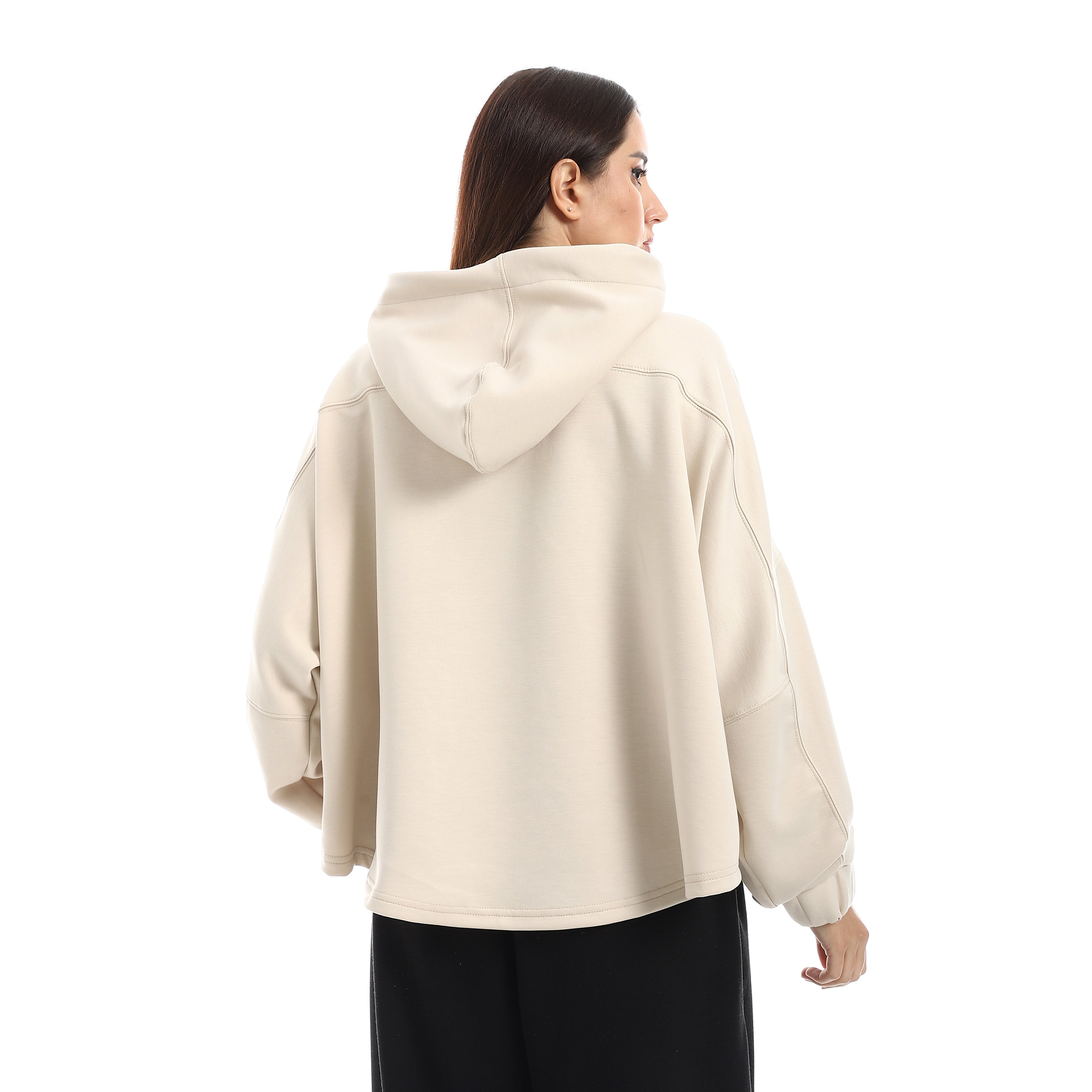 SOFT OVERSIZ ZIP-UP SWEATSHIRT - BEIGE