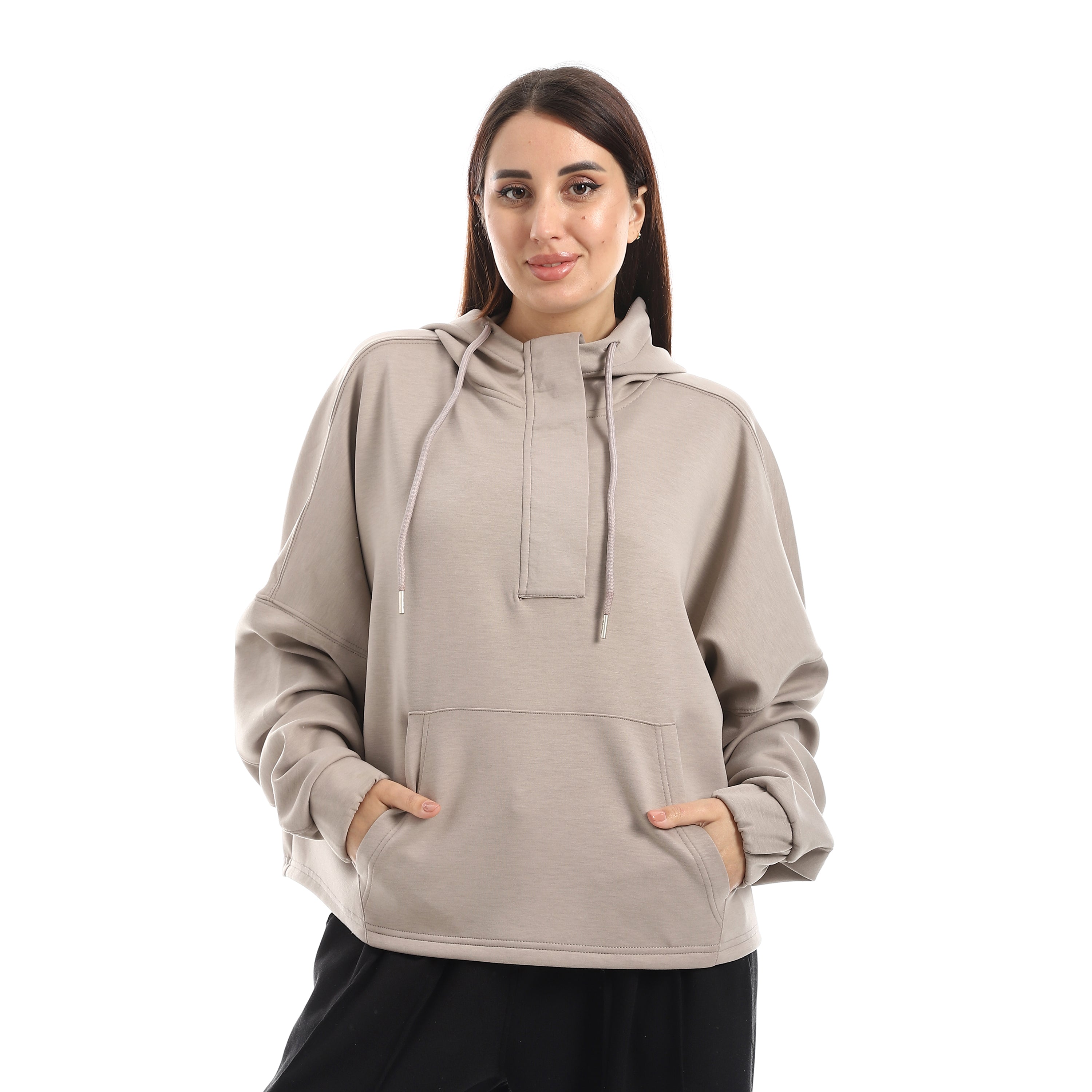 SOFT OVERSIZ ZIP-UP SWEATSHIRT - GREIGE