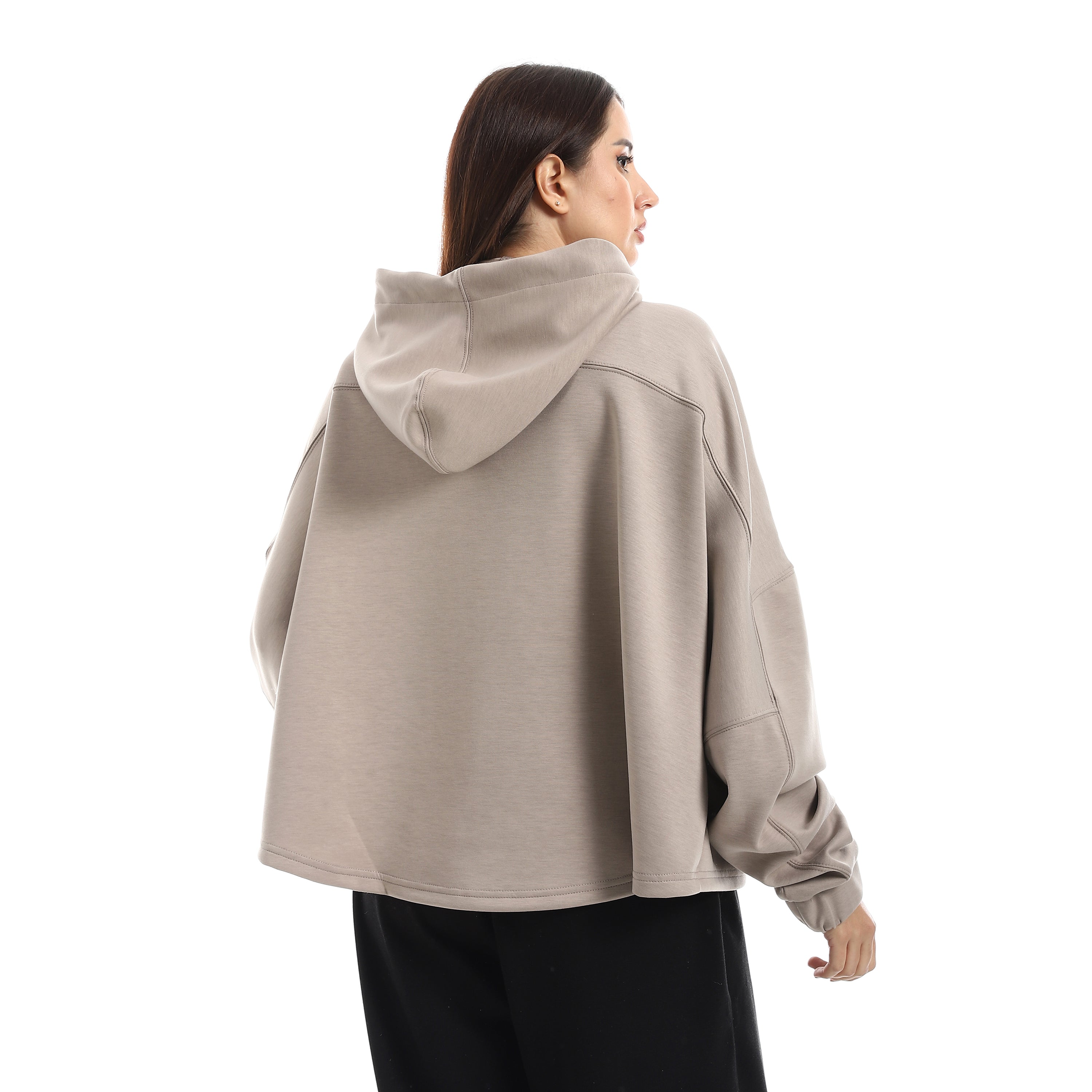 SOFT OVERSIZ ZIP-UP SWEATSHIRT - GREIGE